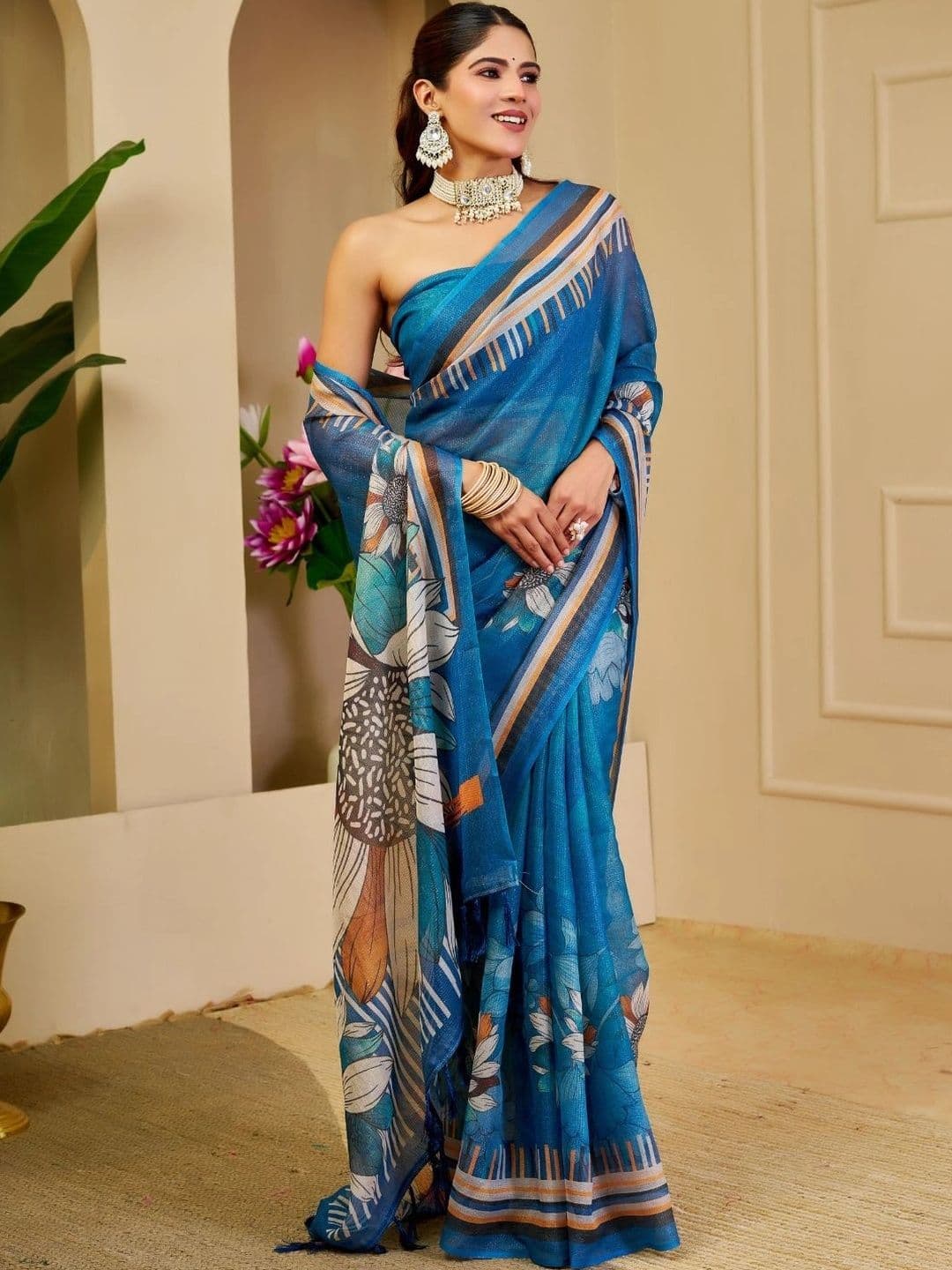 ZAMUNA Floral Tissue Designer Bhagalpuri Saree thumbnail 3