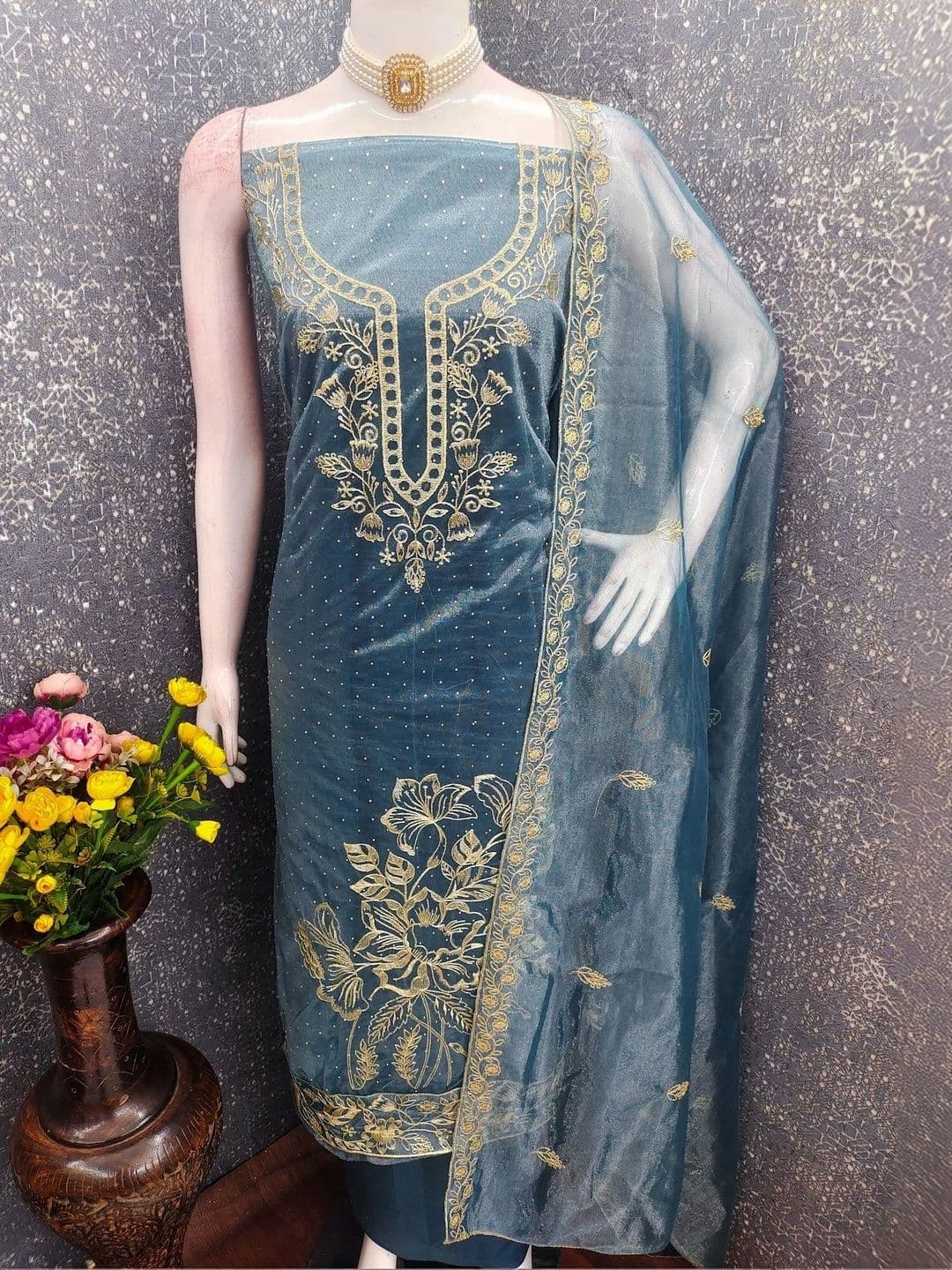 TAVAS Embroidered Organza Unstitched Dress Material thumbnail 2