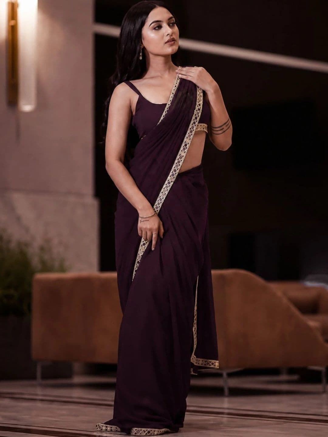 TAGALE Poly Georgette Chanderi Saree - view 1