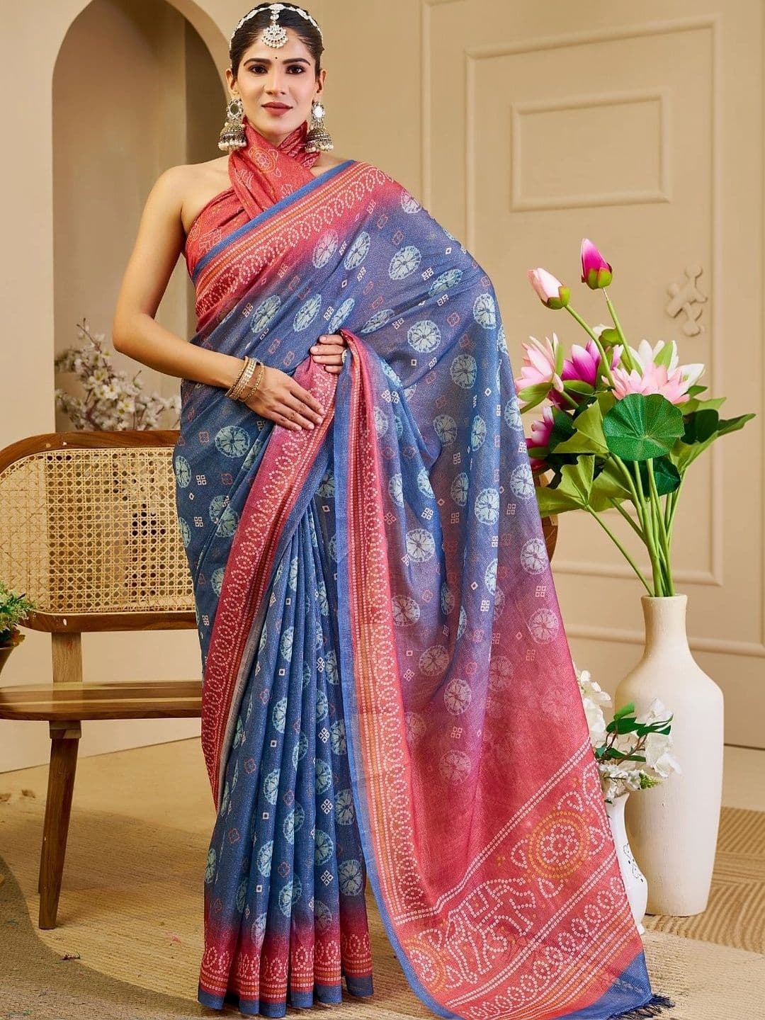 ZAMUNA Floral Tissue Designer Bhagalpuri Saree thumbnail 3