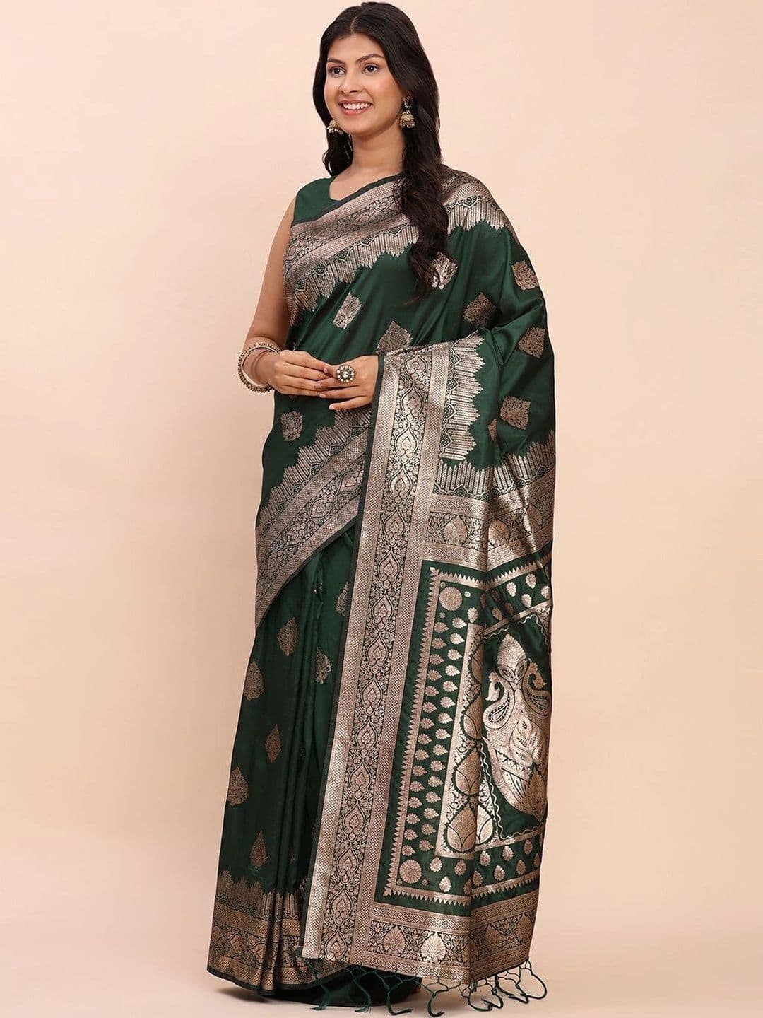 Mitera Woven Design Zari Silk Blend Banarasi Saree thumbnail 4