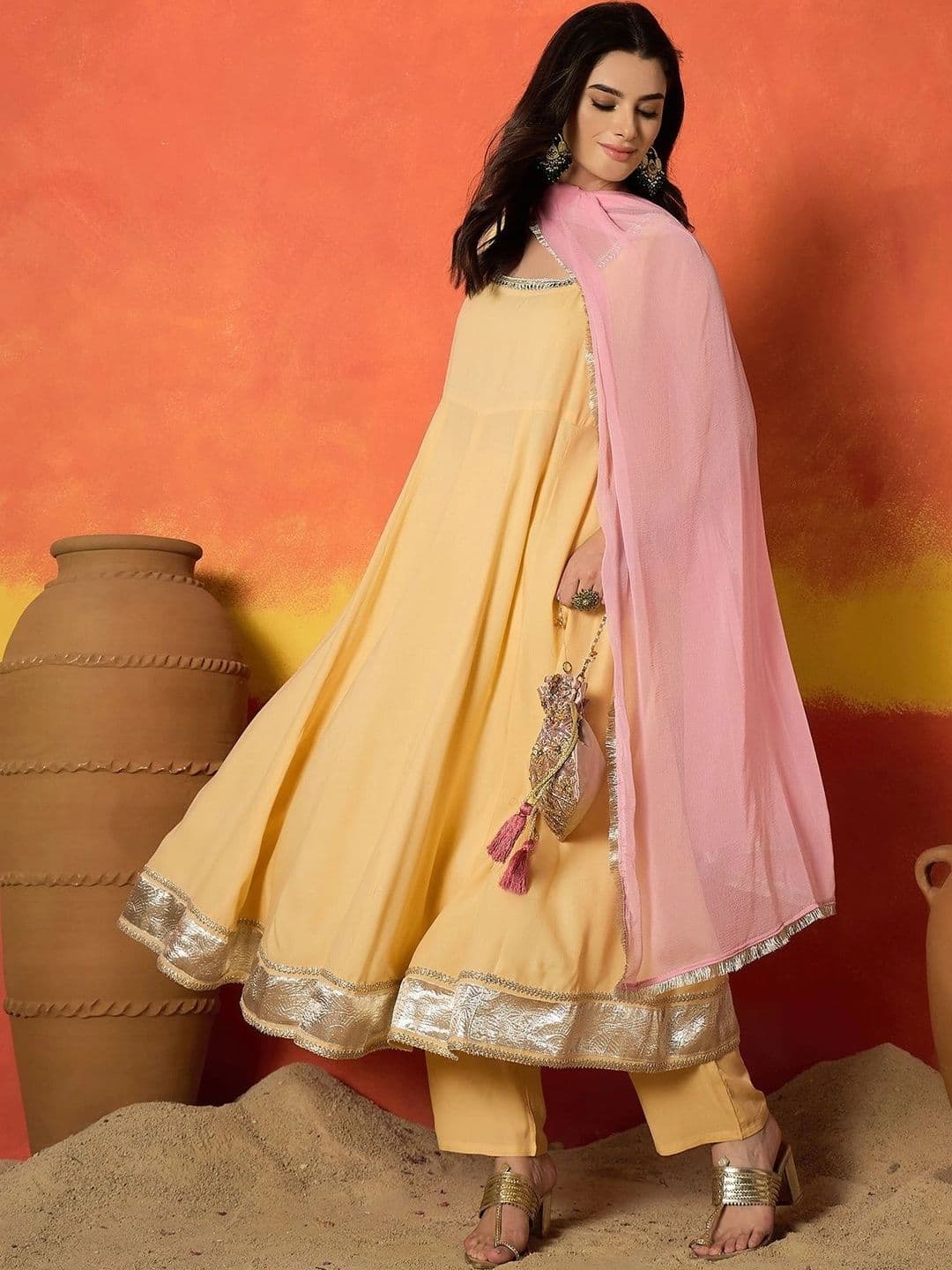 Sangria Women Regular Mirror Work Kurta with Trousers & Dupatta thumbnail 4