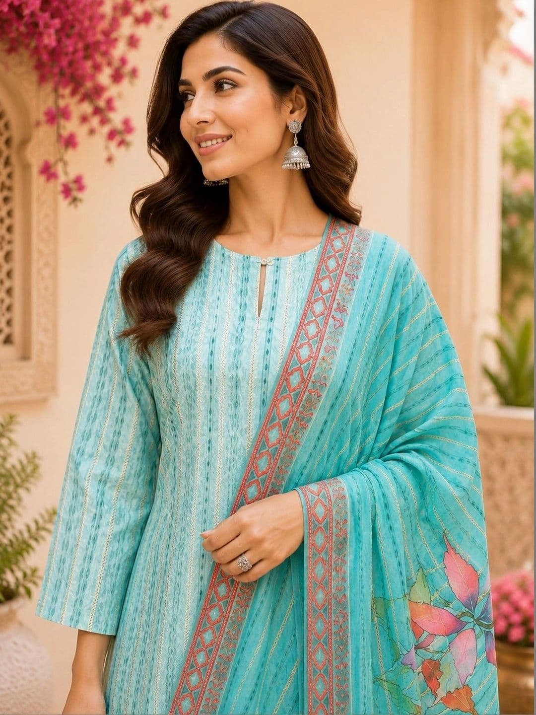 SOURAGYA Women Ethnic Motifs Printed Regular Pure Cotton Kurta with Palazzos & With Dupatta thumbnail 6
