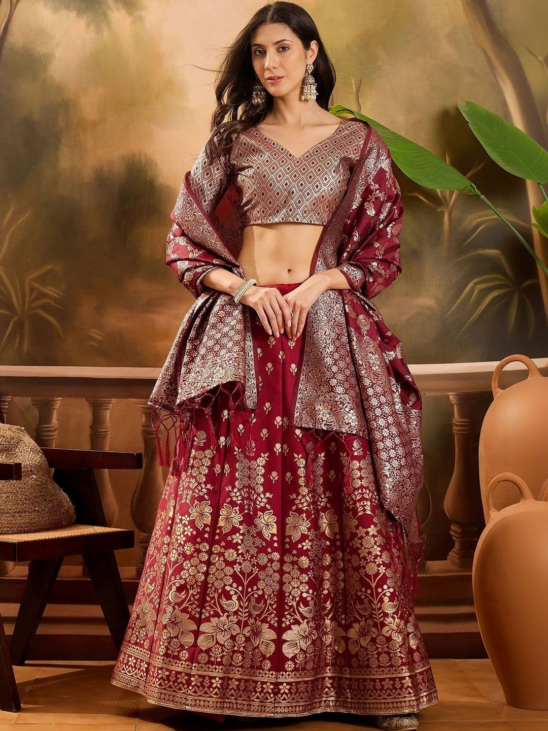 Anouk Rustic Semi-Stitched Lehenga & Unstitched Blouse With Dupatta - view 1