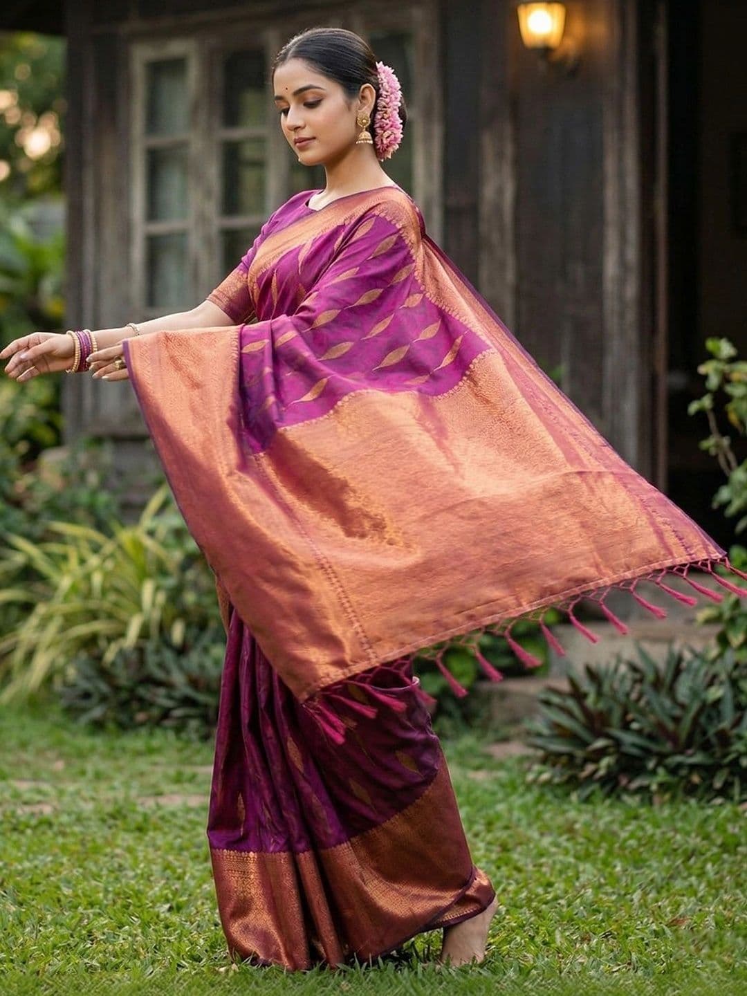 Mitera Woven Design Zari Silk Blend Banarasi Saree thumbnail 3