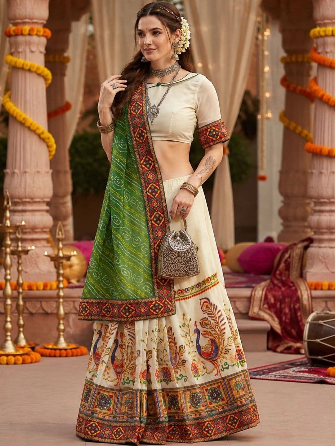 Sangria Bandhani Embroidered Pure Georgette Half and Half Bandhani Saree - view 1