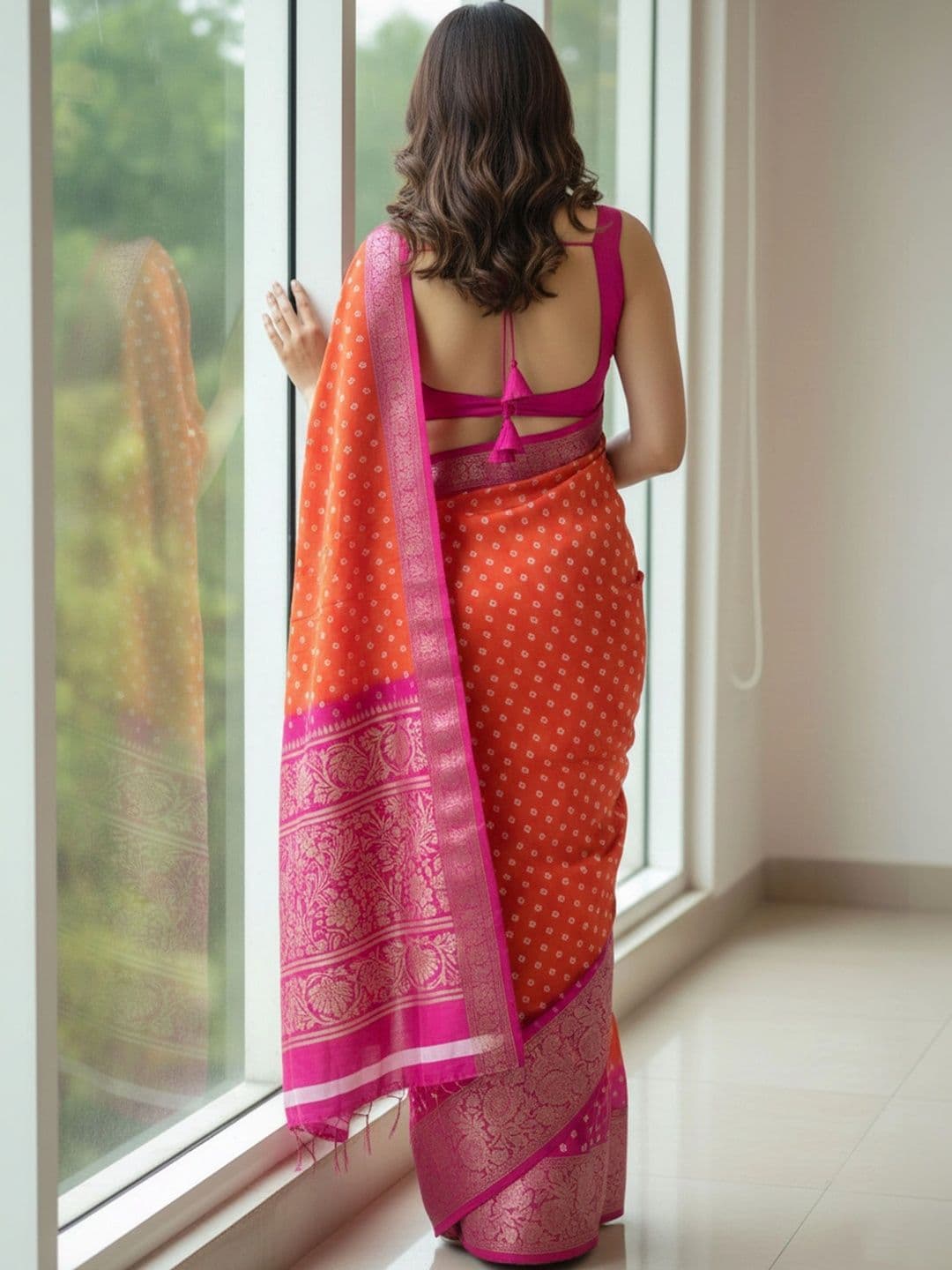 BOLOKA Bandhani Zari Art Silk Designer Bandhani Saree thumbnail 2