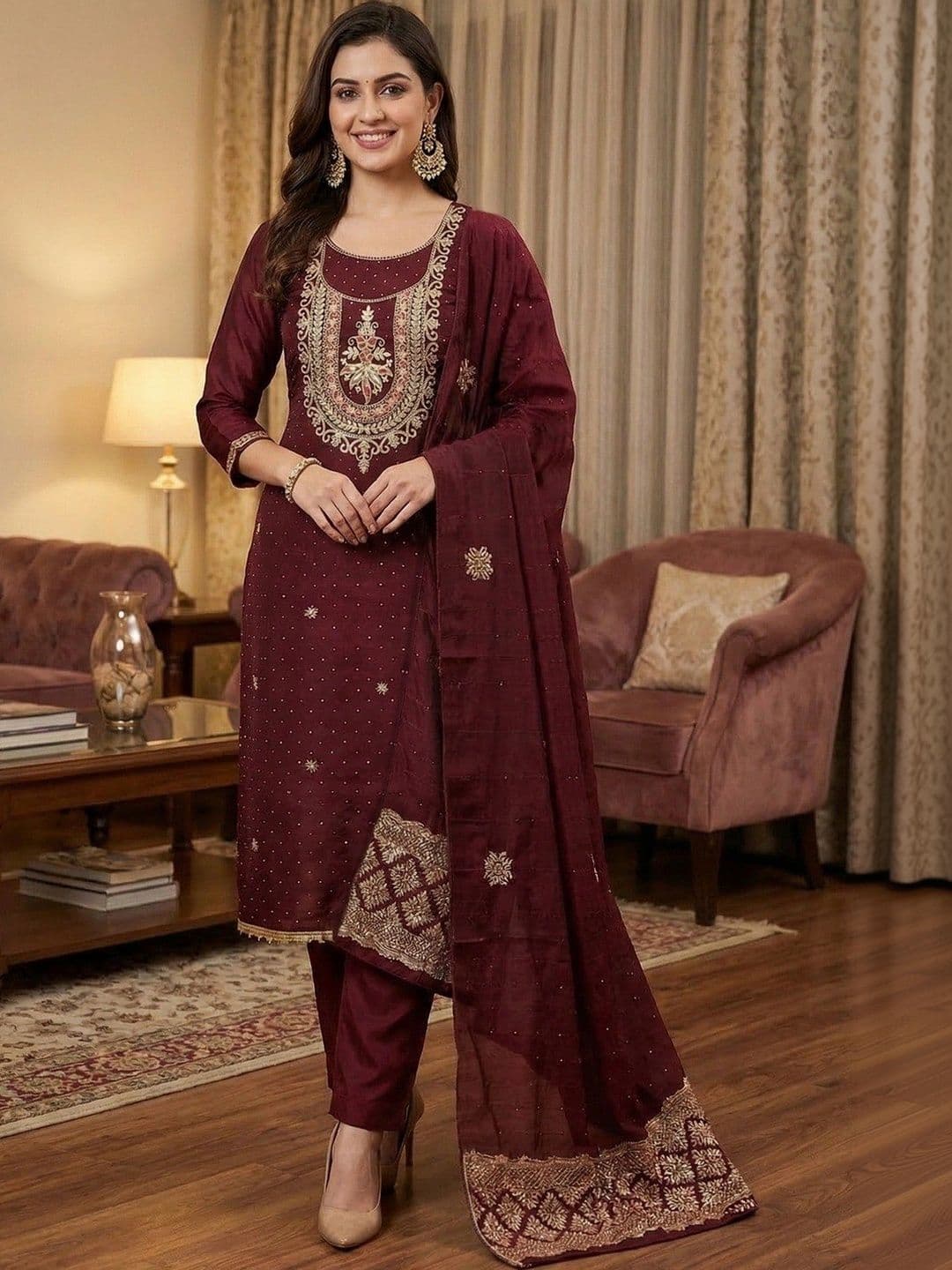 TAVAS Embroidered Unstitched Dress Material - view 1