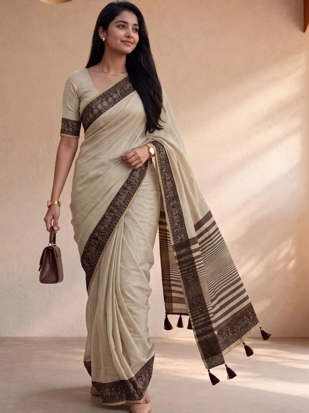 PARVATI FABRICS LIMITED Striped Pure Cotton Saree - view 1