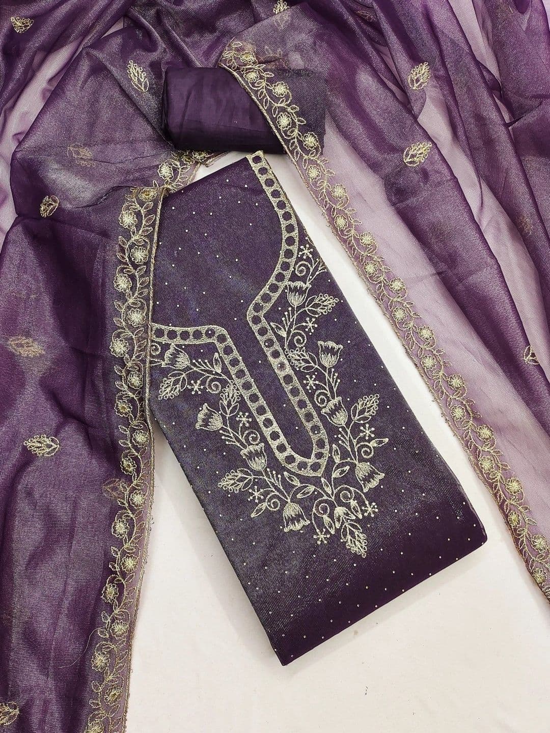 TAVAS Embroidered Organza Unstitched Dress Material thumbnail 5