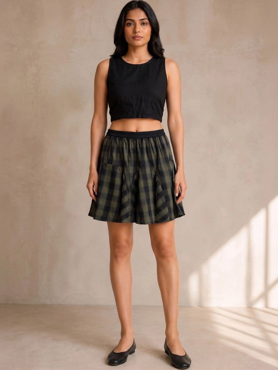 INUKA Women Pure Cotton Checked Mini Flared Skirt - view 1