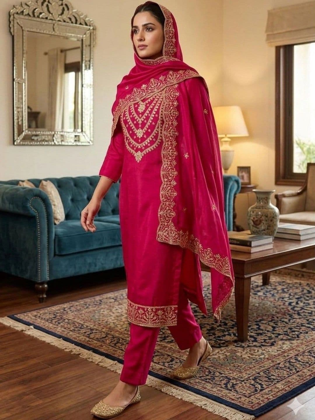 TAVAS Embroidered Pure Silk Unstitched Dress Material - view 1