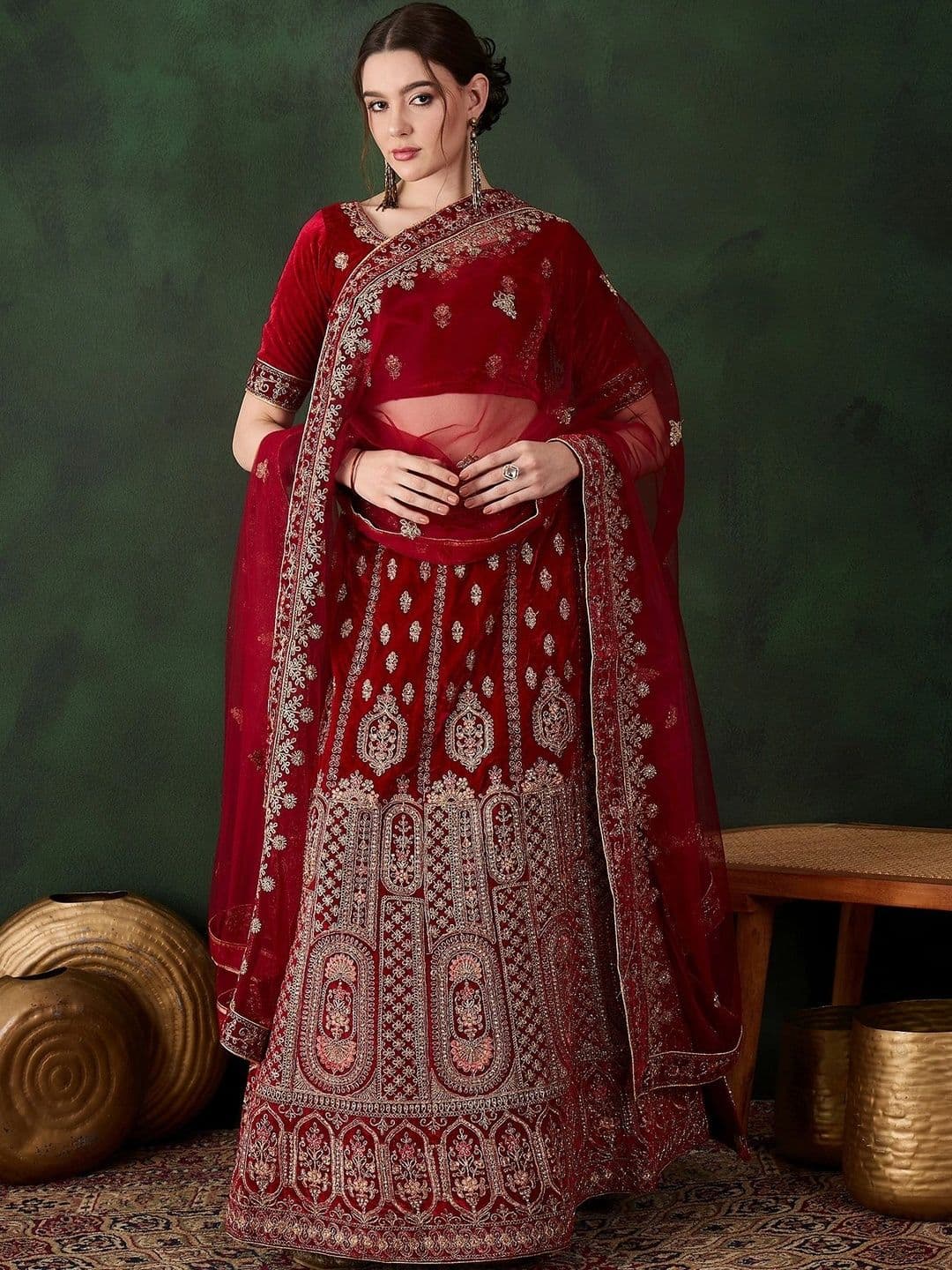 Anouk Rustic Embroidered Semi-Stitched Lehenga & Unstitched Blouse With Dupatta thumbnail 5