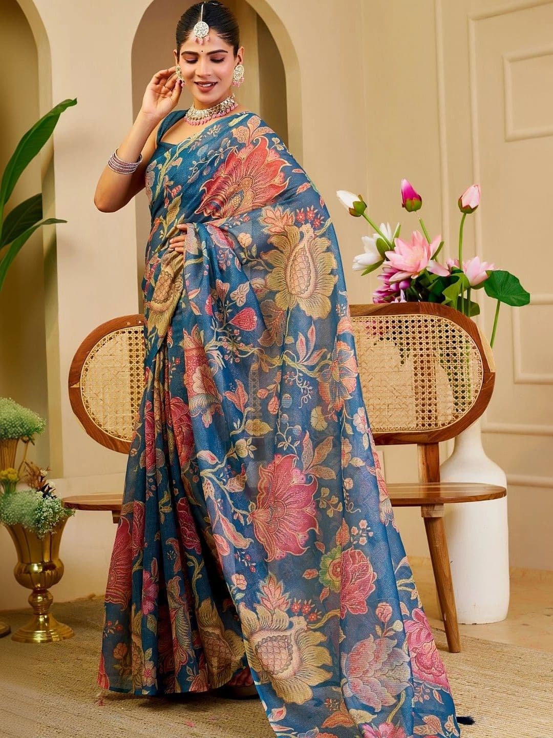 ZAMUNA Floral Tissue Designer Bhagalpuri Saree - view 1
