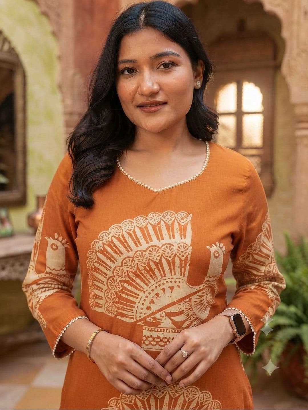 Moda Rapido Women Ethnic Motifs Printed Regular Pure Cotton Kurta with Palazzos thumbnail 6