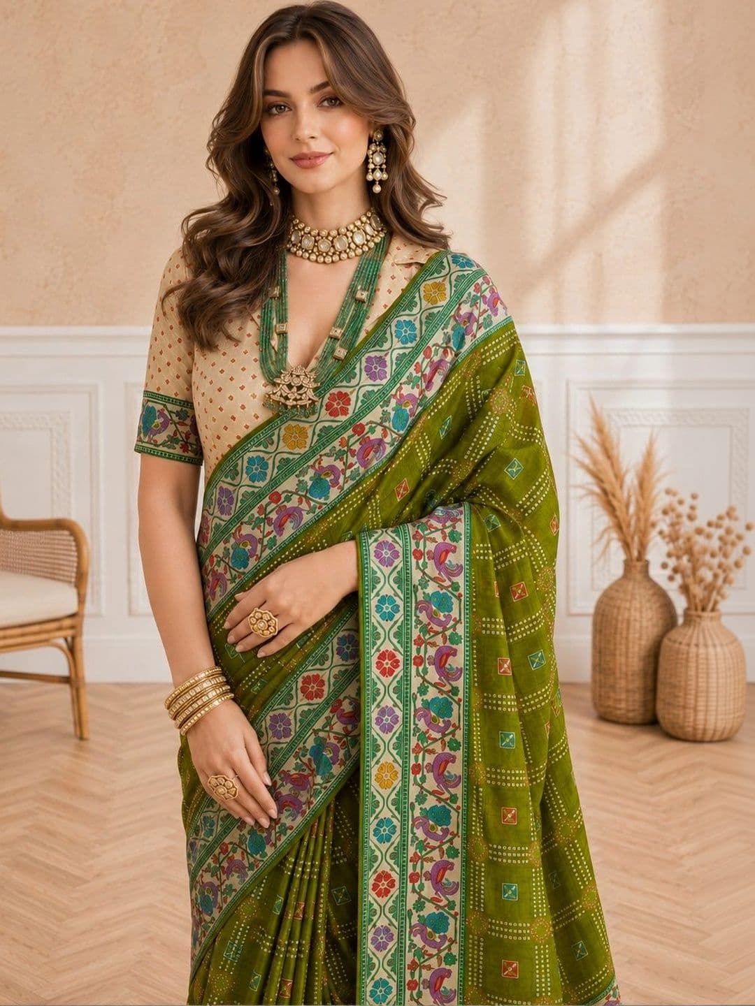 all about you Ethnic Motifs Zari Silk Blend Designer Paithani Saree thumbnail 3