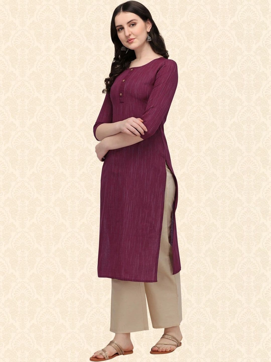 Anouk X fwd Women Wine Cotton Blend Woven Kurta thumbnail 2
