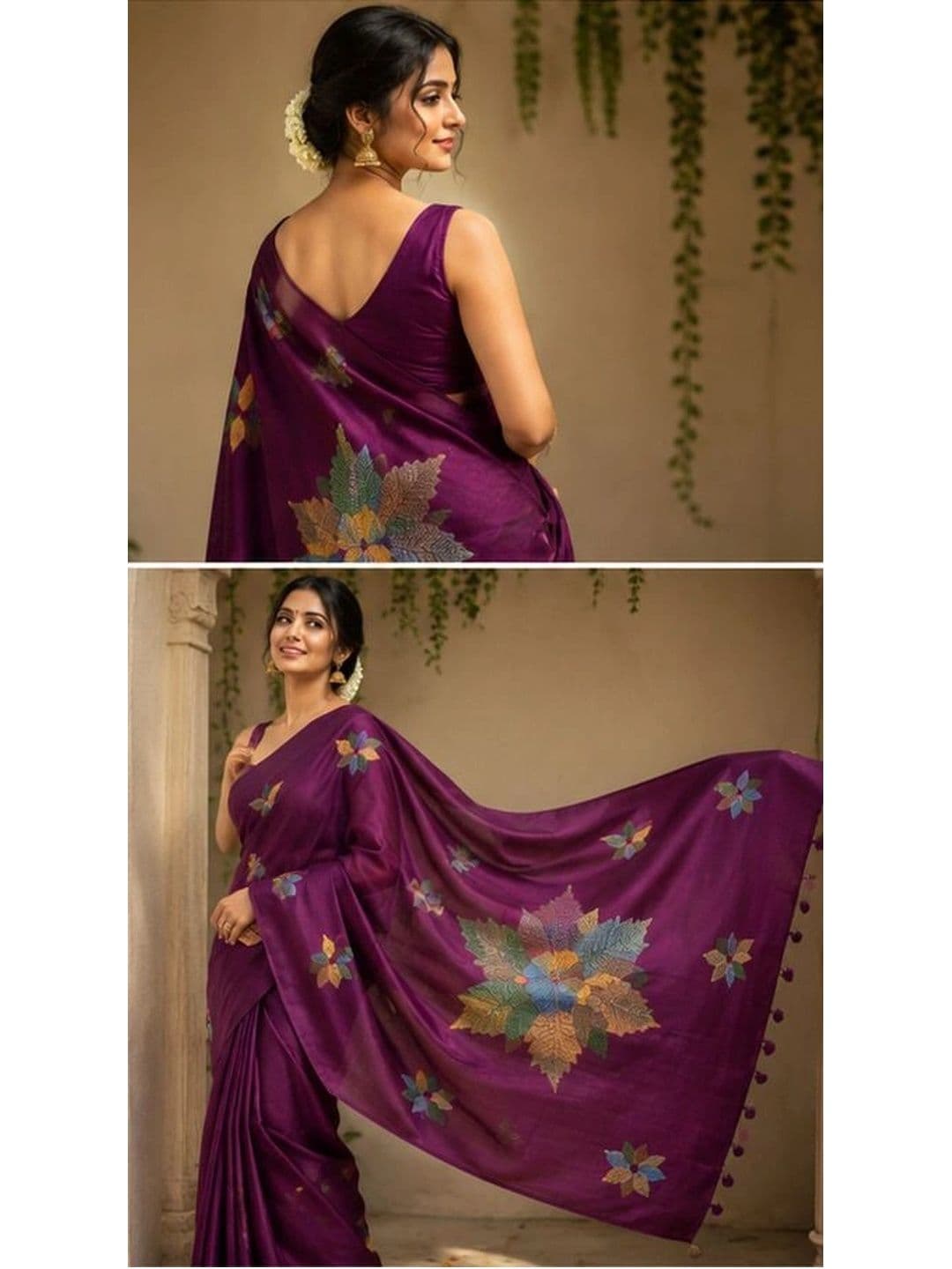 Madhav Kreation Woven Design Embroidered Linen Blend Mysore Silk Saree thumbnail 3