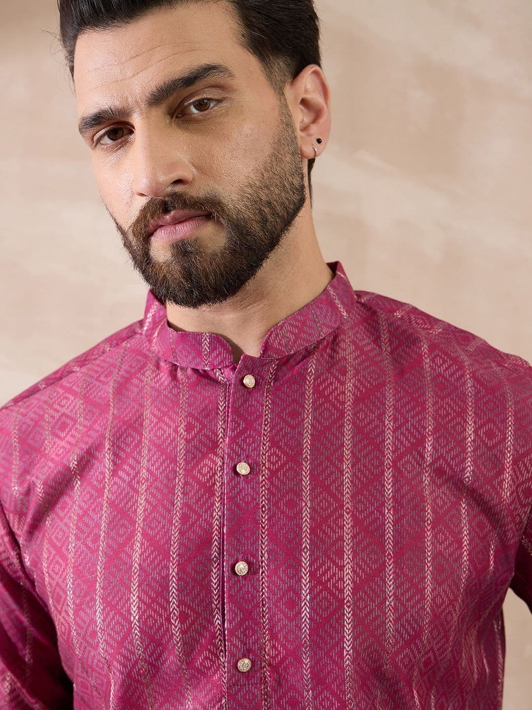 House of Pataudi Printed Silk Mandarin Collar Calf Length Straight Kurta thumbnail 6