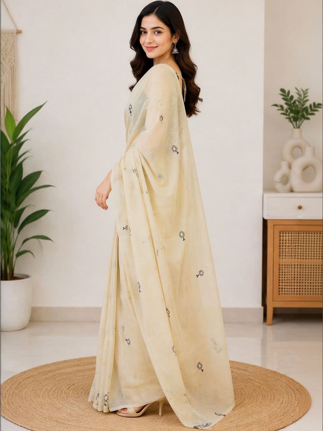 Saatika Women Printed Chanderi  Cotton Saree thumbnail 3
