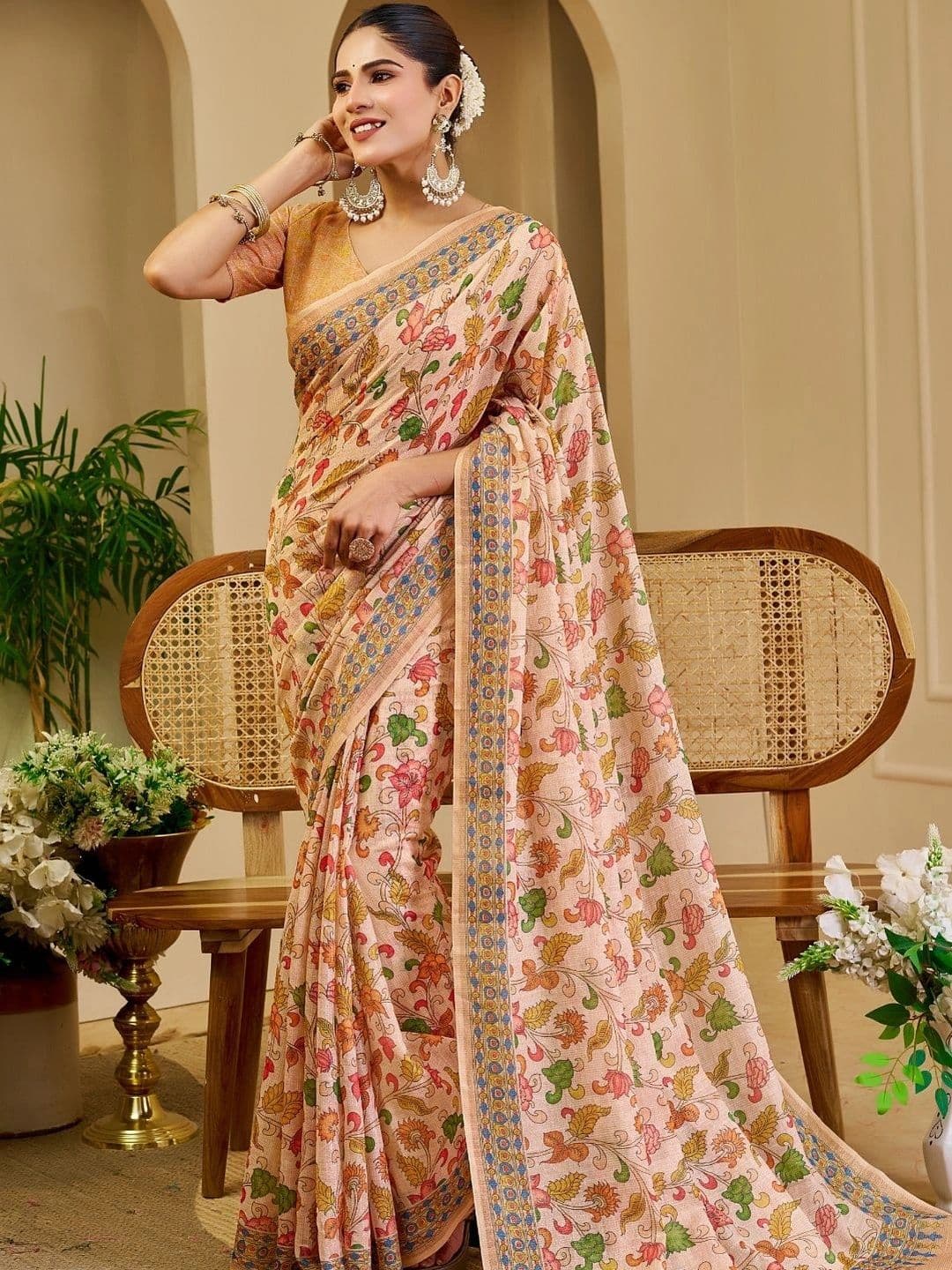 ZAMUNA Floral Tissue Designer Bhagalpuri Saree thumbnail 2