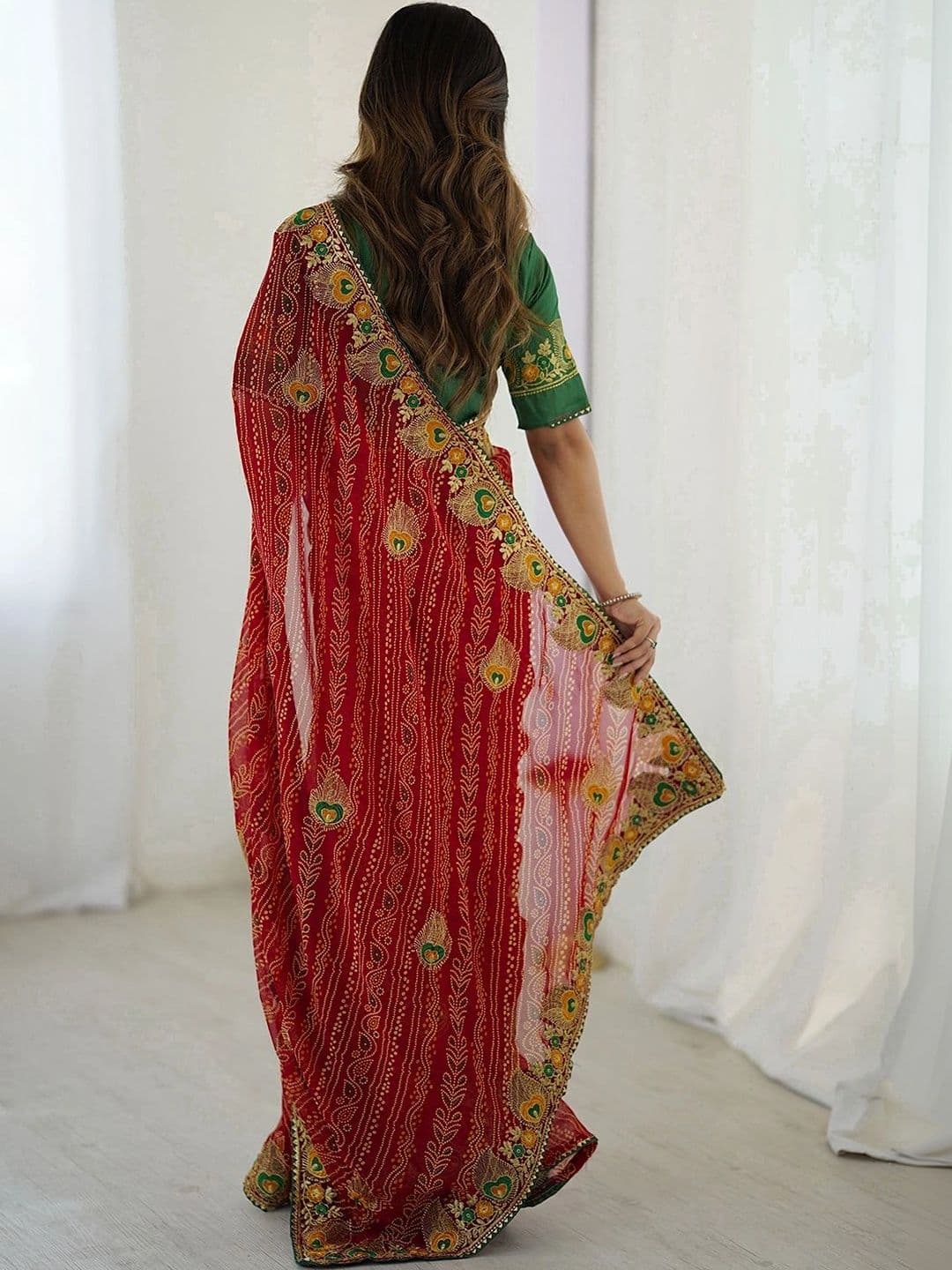 SANISA Bandhani Embroidered Pure Georgette Saree thumbnail 2