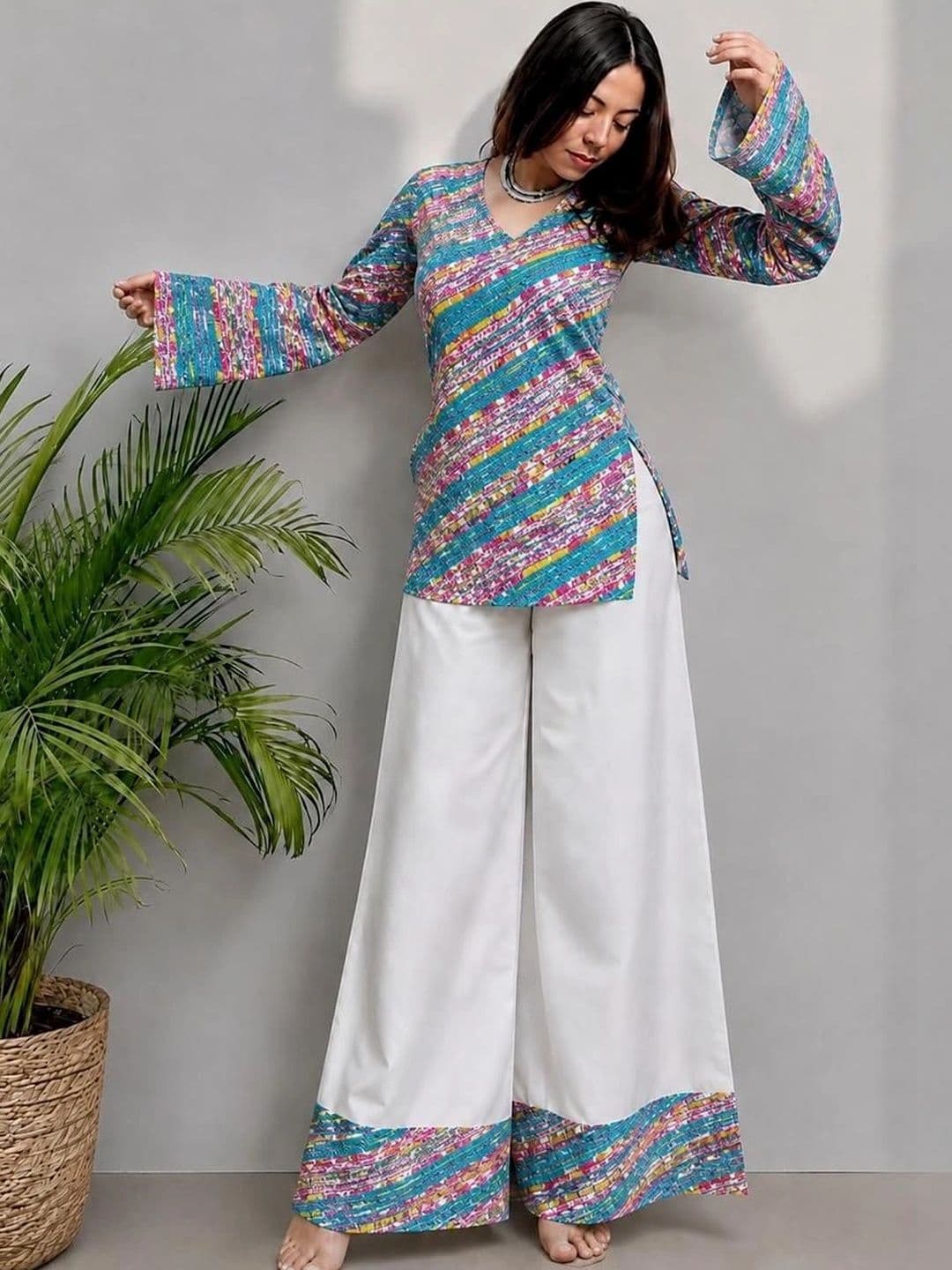 HERE&NOW Women Printed Regular Kurta with Palazzos - view 1
