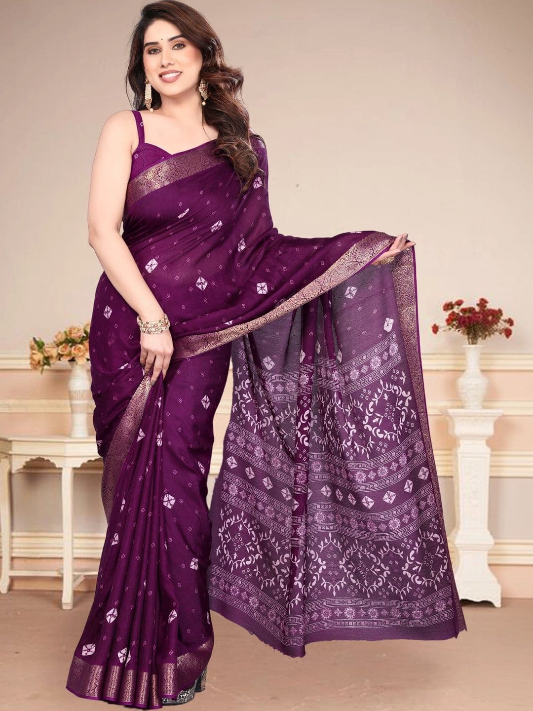 BOLOKA Zari Art Silk Designer Bandhani Saree thumbnail 4