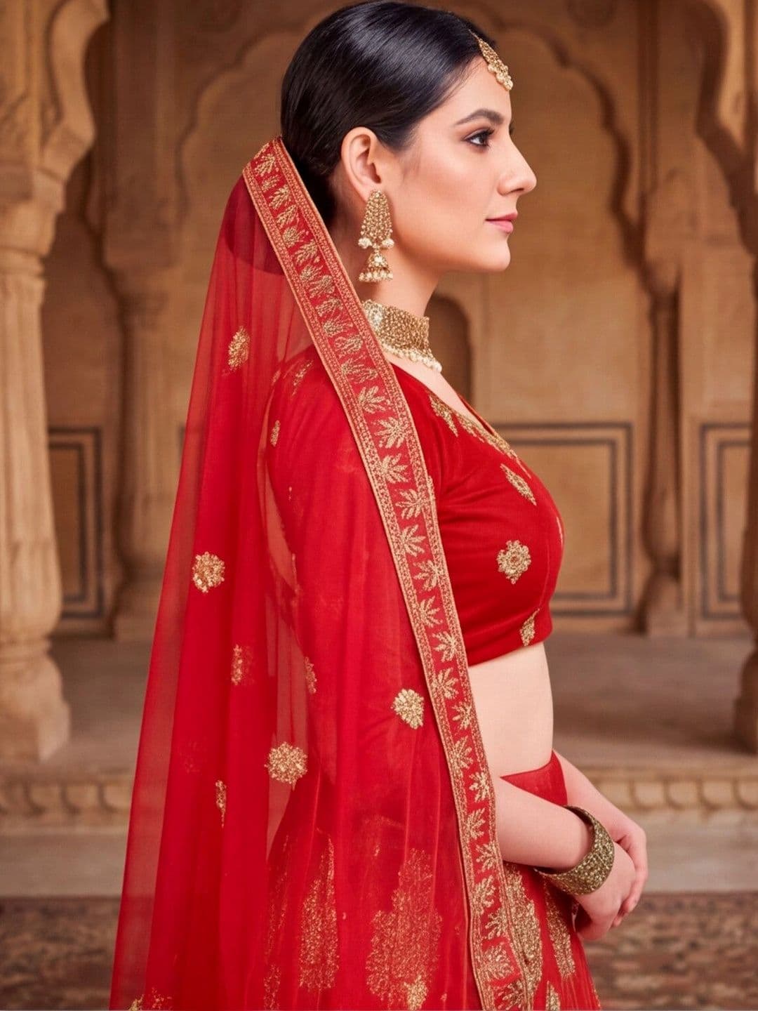 Anouk Rustic Embroidered Semi-Stitched Lehenga & Unstitched Blouse With Dupatta thumbnail 6
