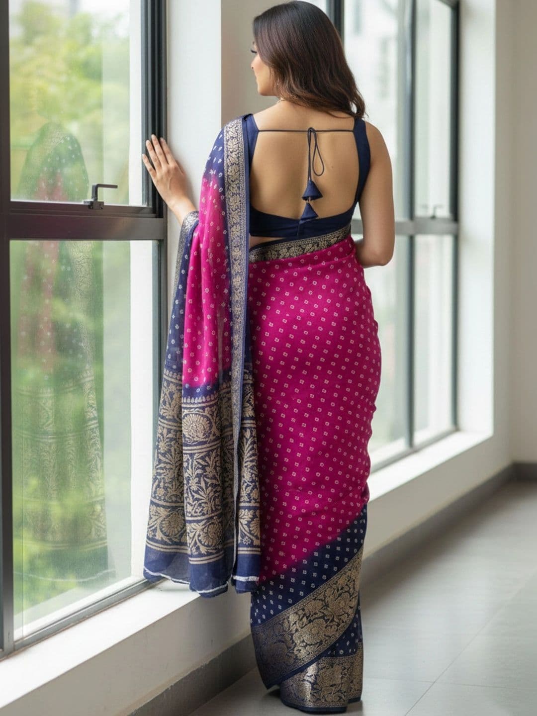BOLOKA Bandhani Zari Art Silk Designer Bandhani Saree thumbnail 2