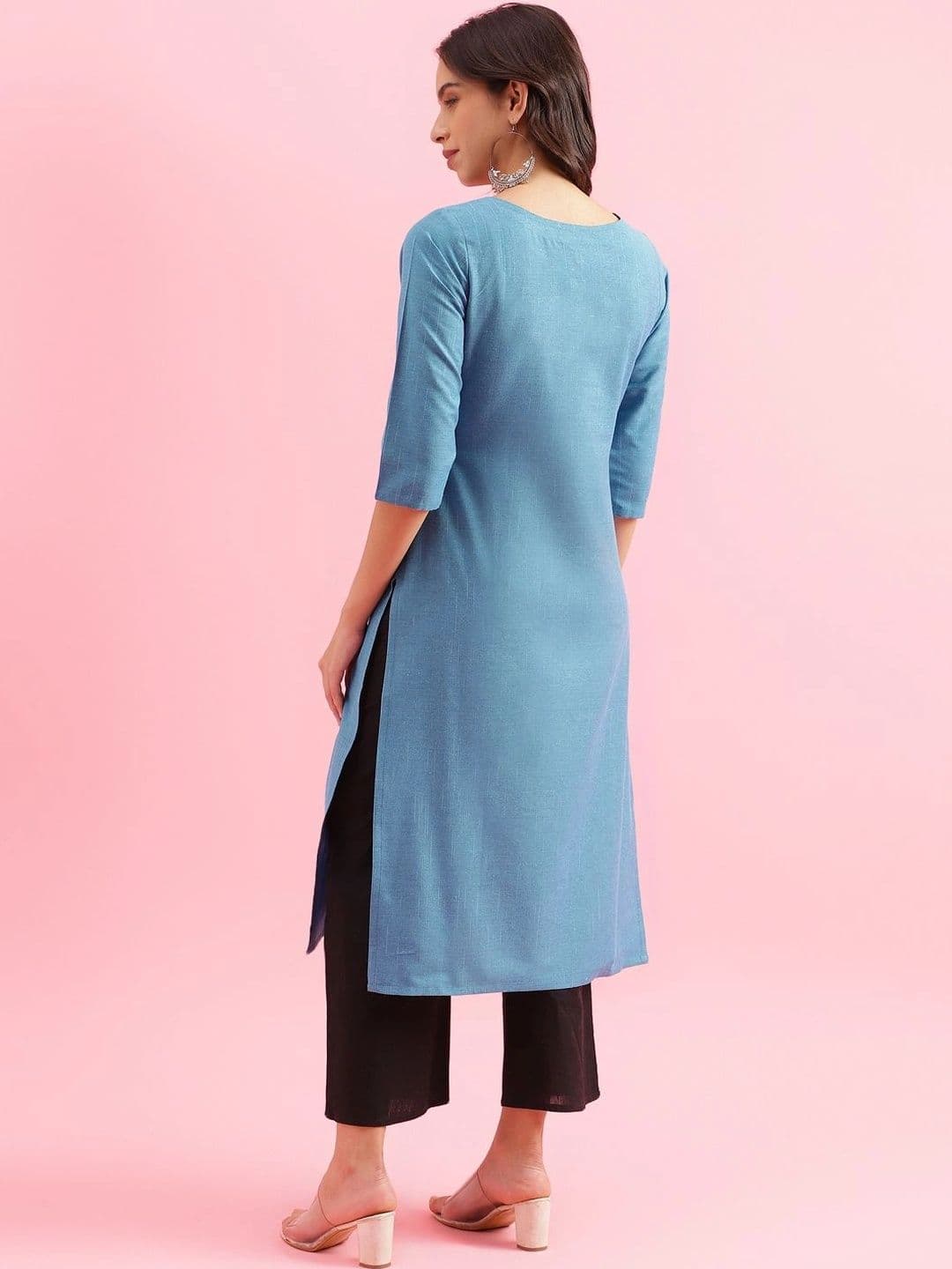 Anouk X fwd Women Blue Cotton Blend Woven Kurta thumbnail 4
