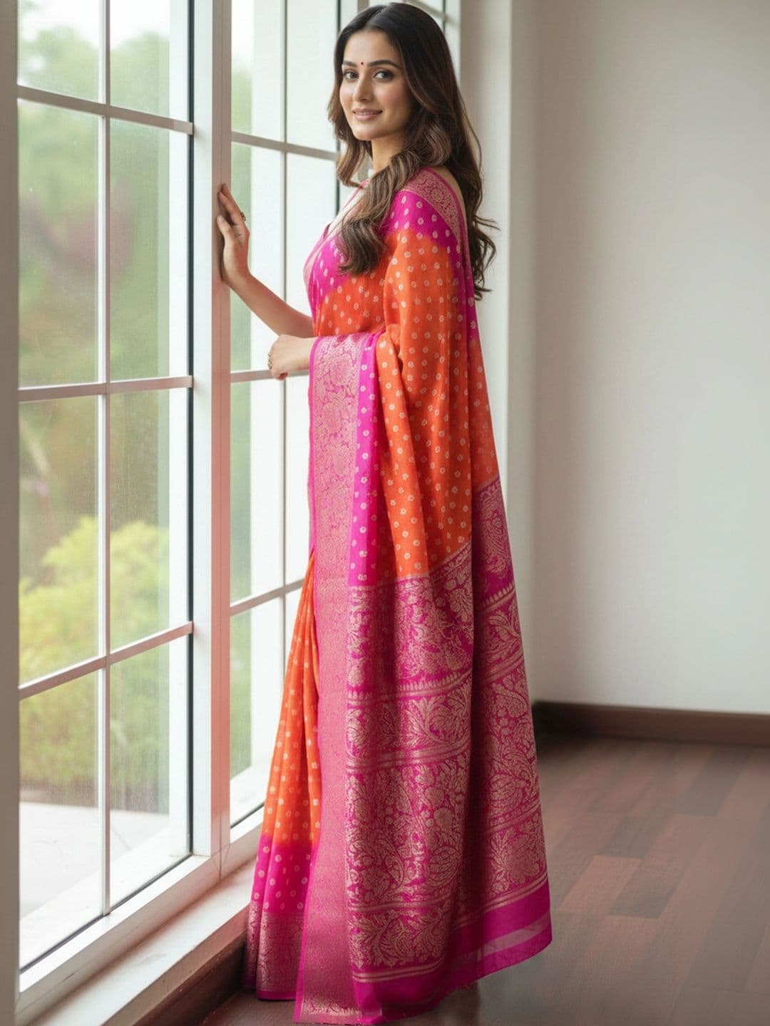 BOLOKA Bandhani Zari Art Silk Designer Bandhani Saree thumbnail 3