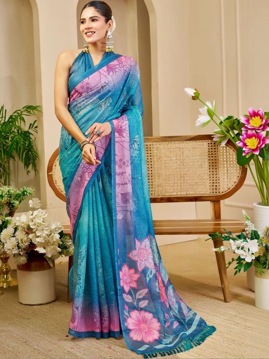 ZAMUNA Floral Tissue Designer Bhagalpuri Saree - view 1