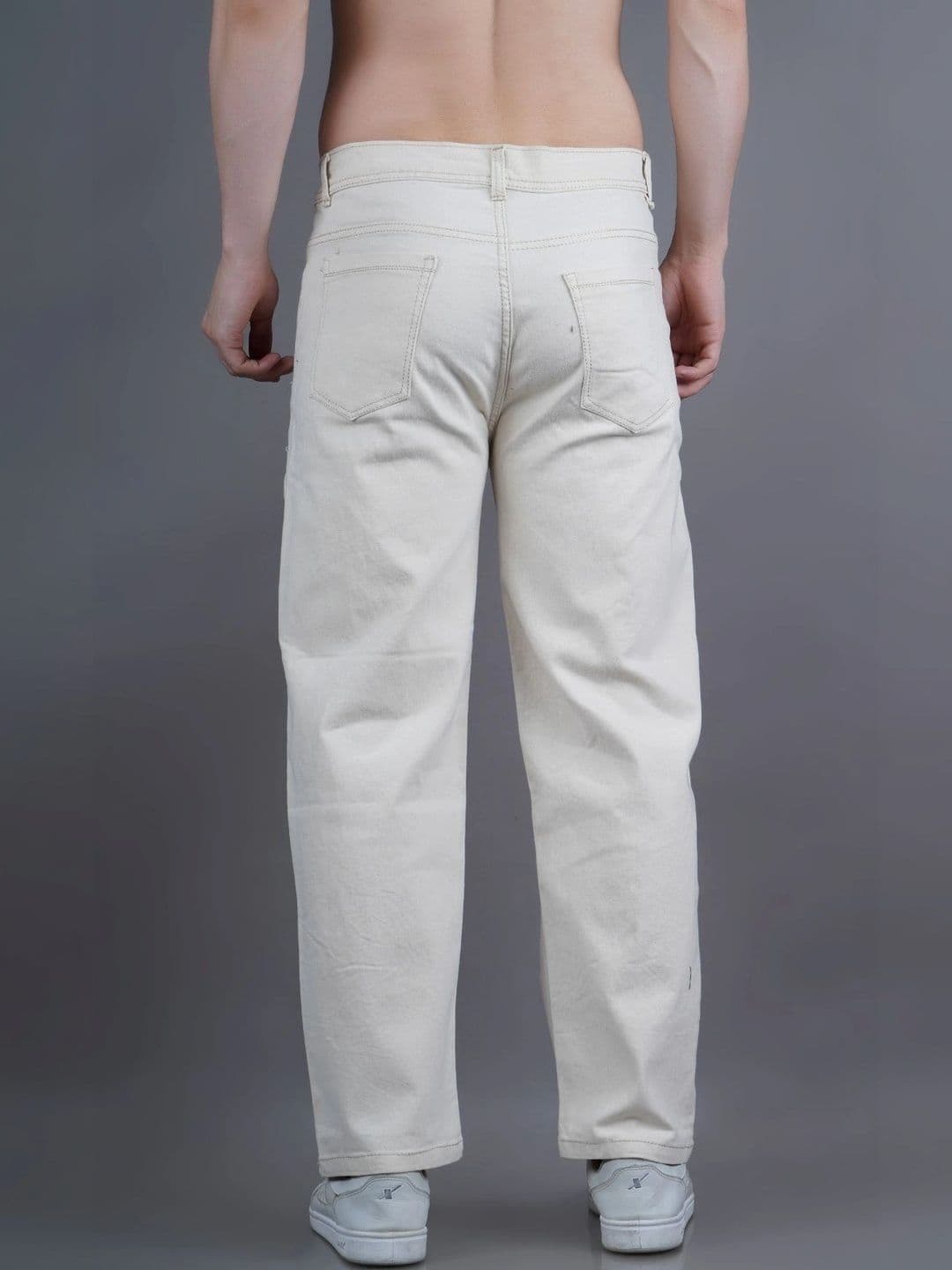 HERE&NOW Men's Light Beige Clean Look Relaxed Straight Fit Jeans thumbnail 2