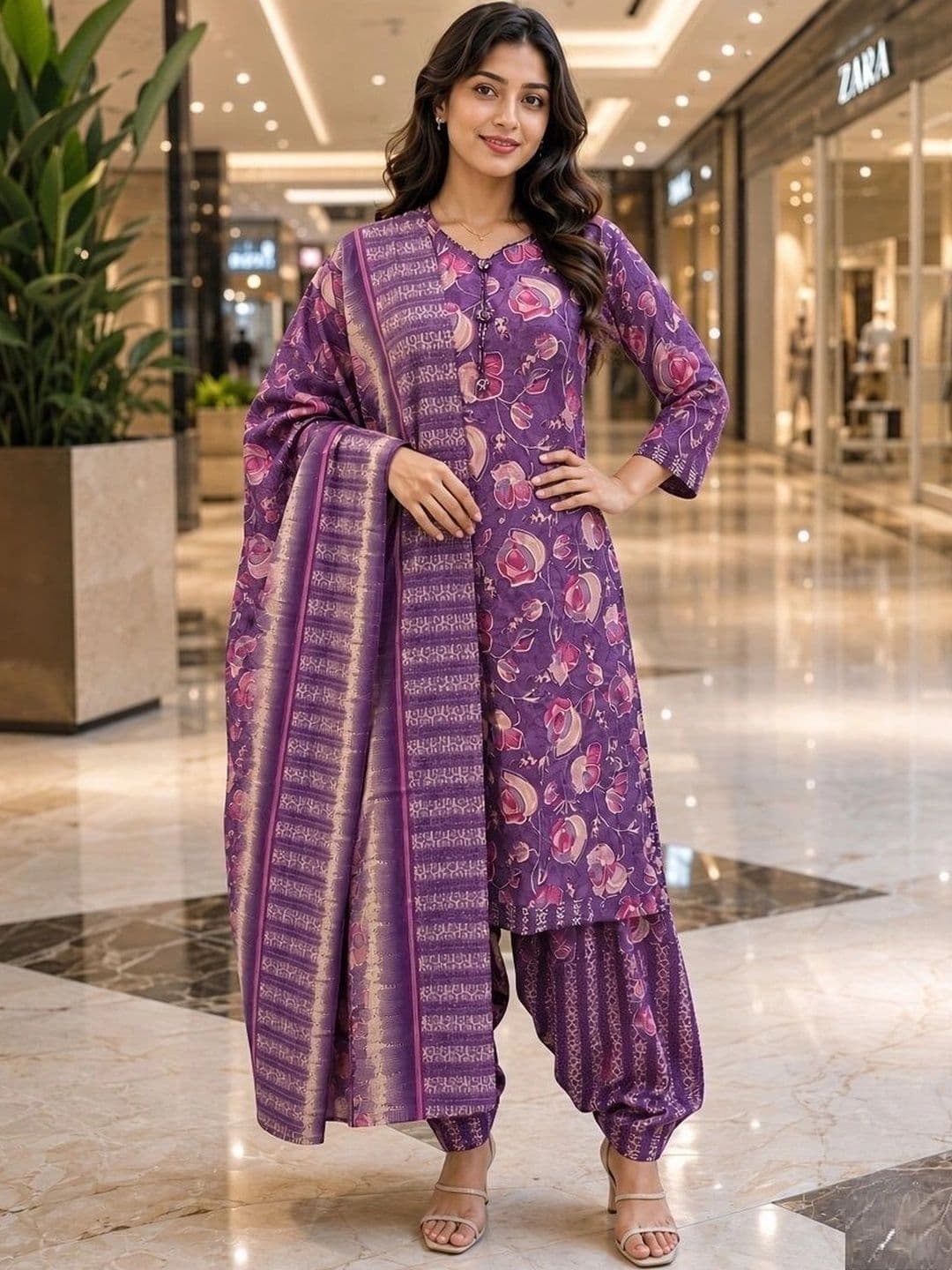 Roly Poly Women Floral Printed Regular Kurta with Patiala & With Dupatta - view 1