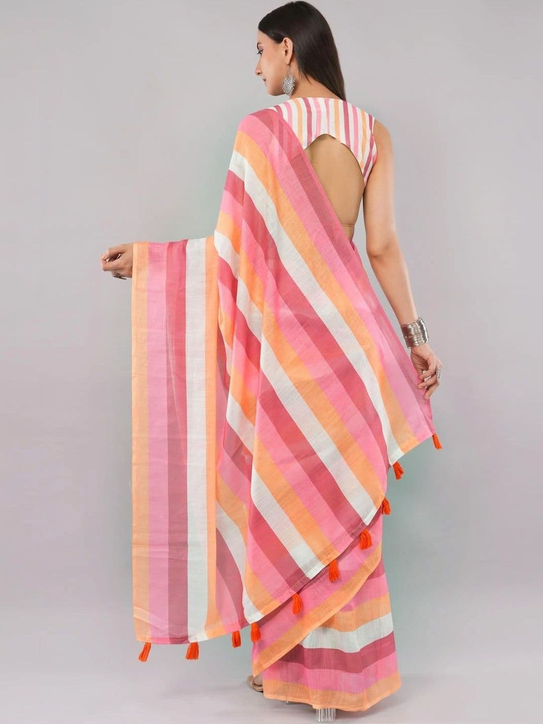 SAMANTHA Striped Linen Blend Belted Saree thumbnail 6