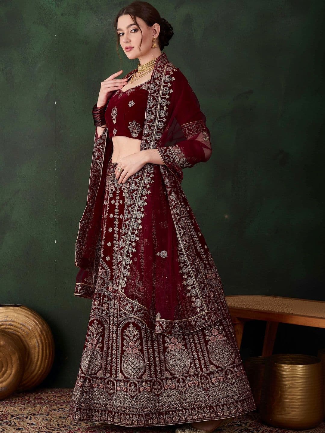 Anouk Rustic Embroidered Semi-Stitched Lehenga & Unstitched Blouse With Dupatta thumbnail 2