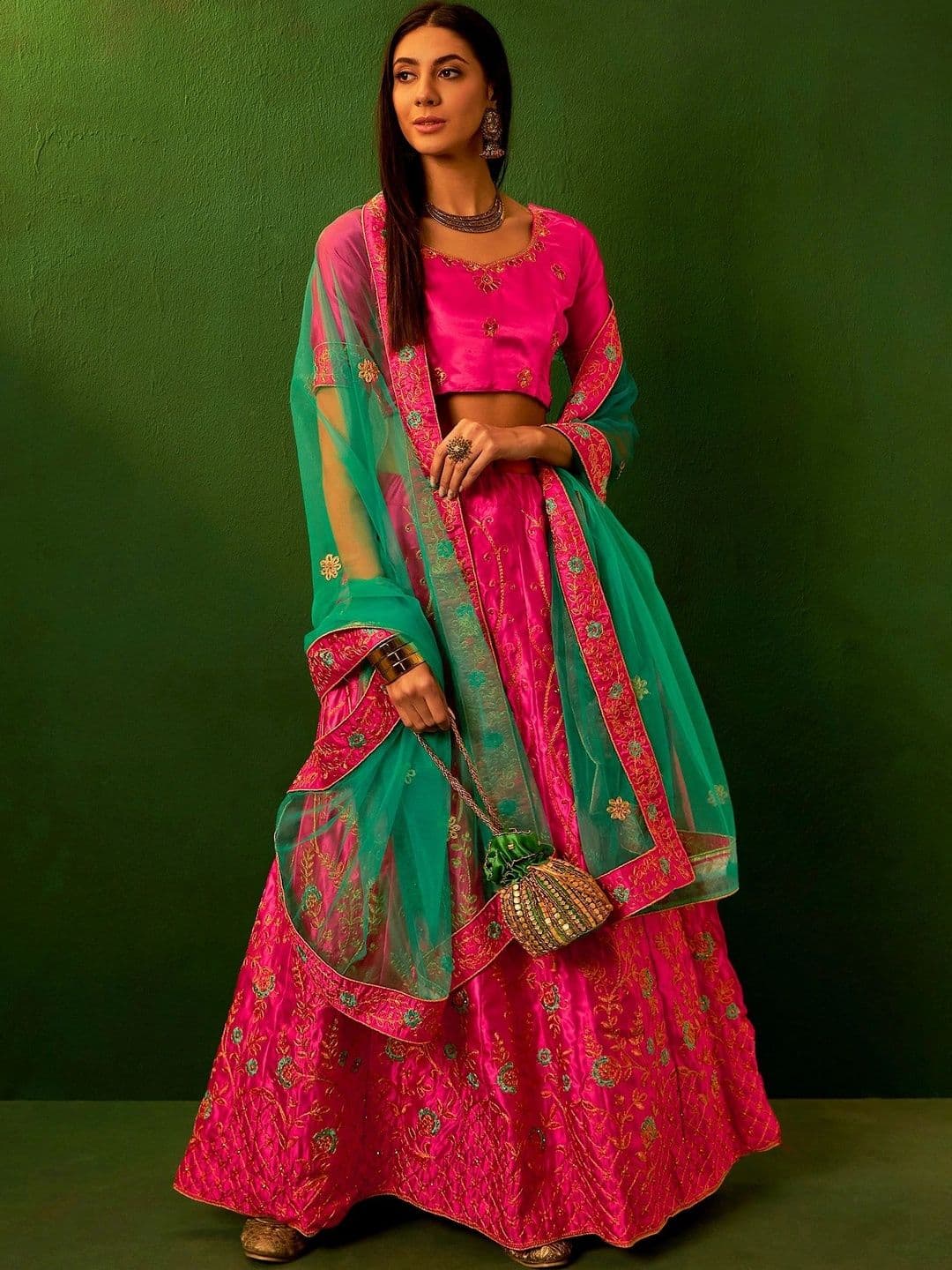 Anouk Rustic Embroidered Thread Work Semi-Stitched Lehenga & Unstitched Blouse With Dupatta thumbnail 2