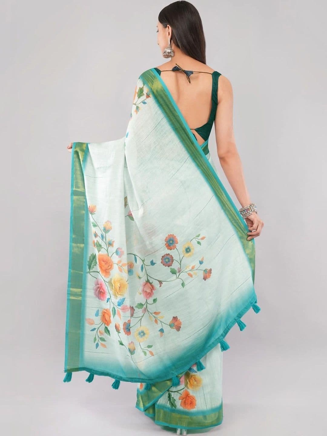 SAMANTHA Floral Linen Blend Saree thumbnail 4
