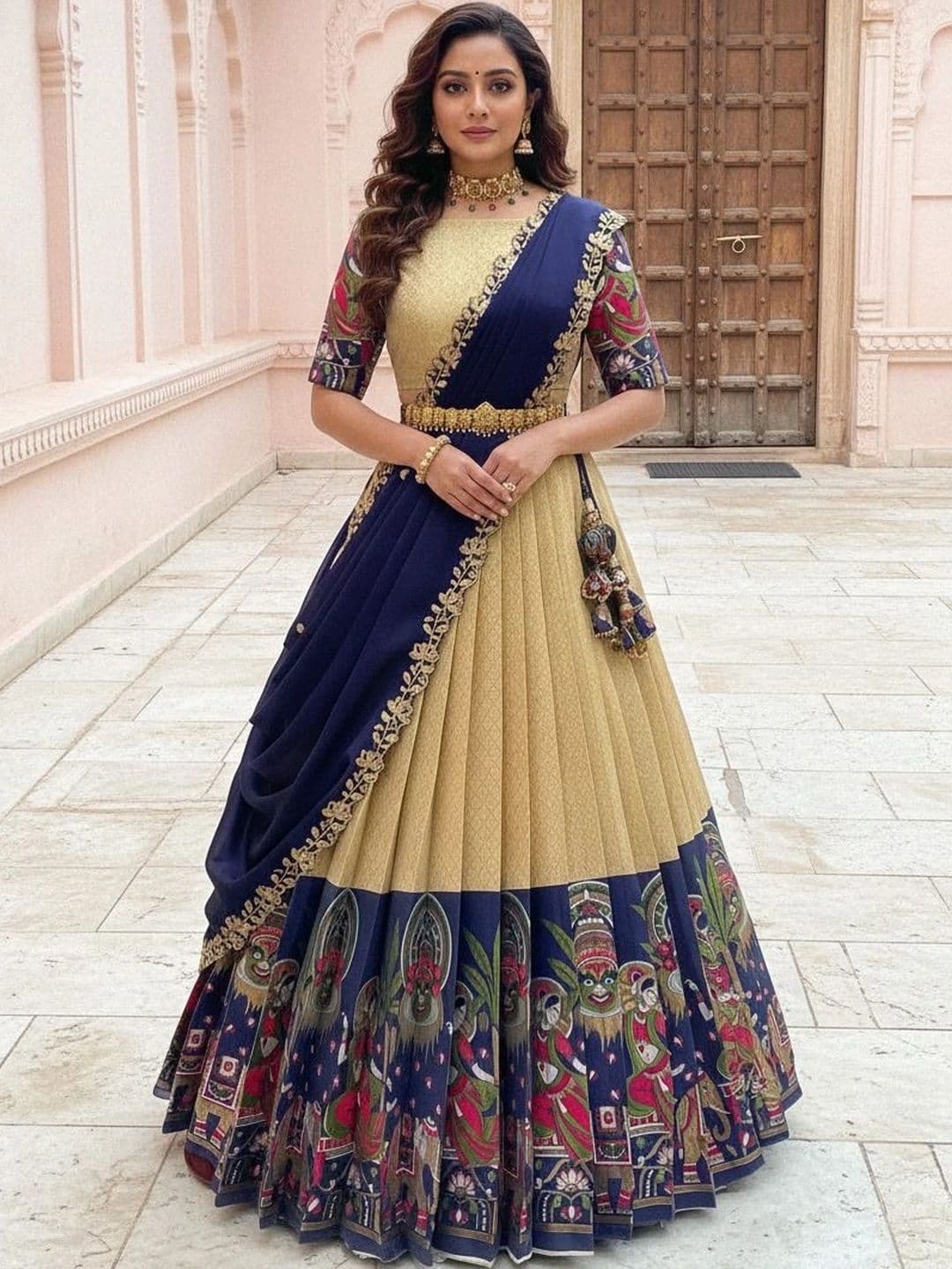 Fabcartz Sequinned Unstitched Lehenga & Blouse With Dupatta - view 1
