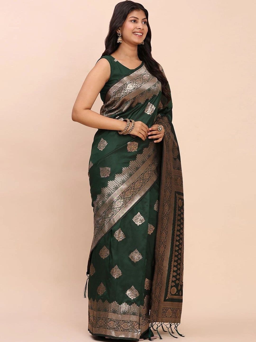 Mitera Woven Design Zari Silk Blend Banarasi Saree thumbnail 6