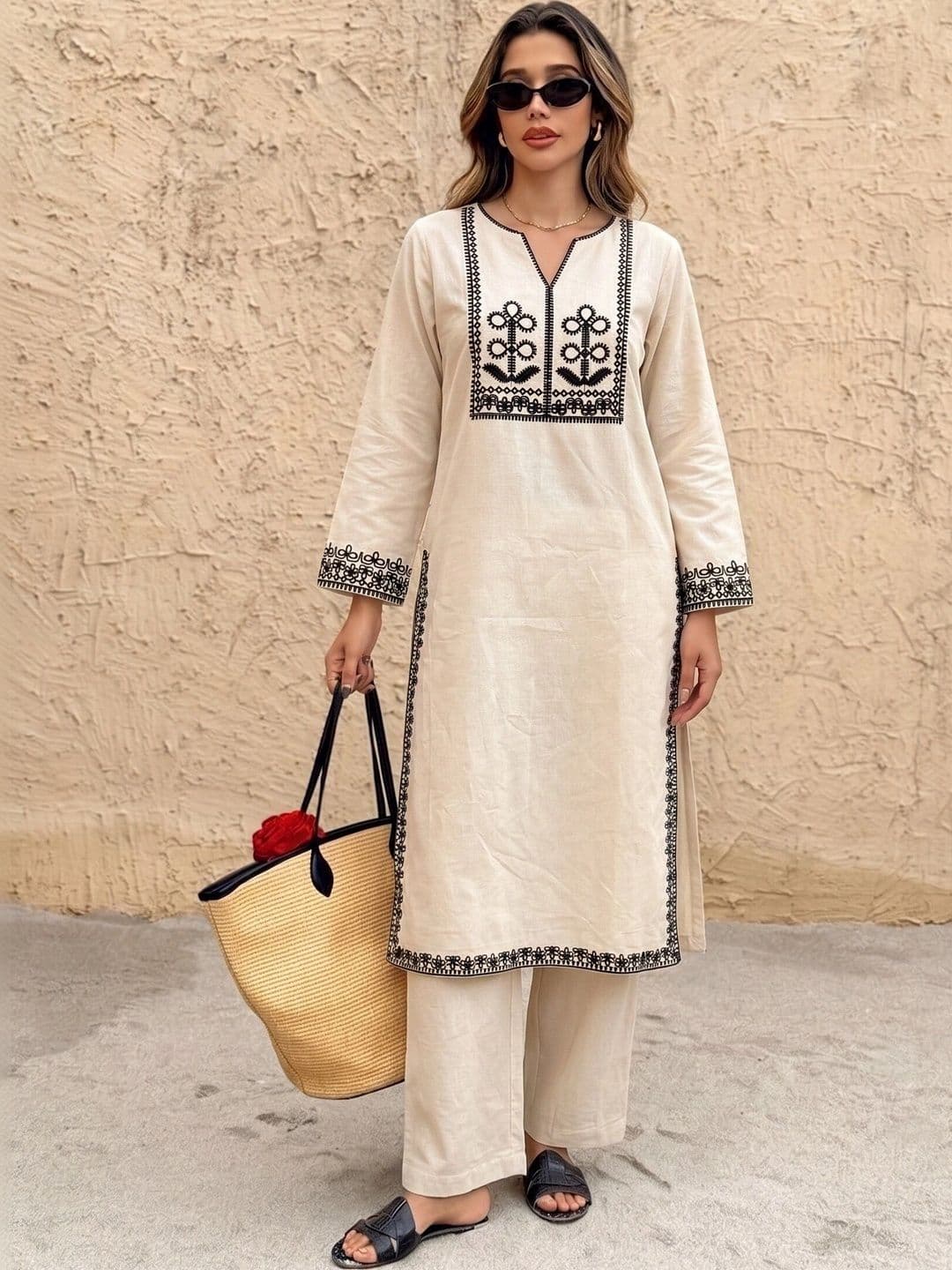 KALINI Women Embroidered Regular Thread Work Kurta Set - view 1