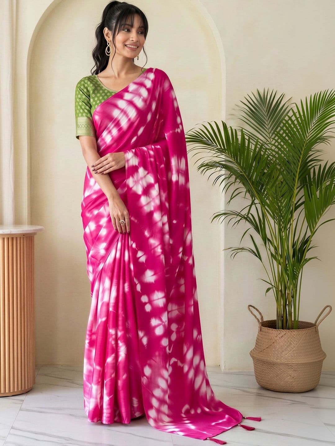 Sangria Tie and Dye Silk Blend Designer Block Print Saree - view 1
