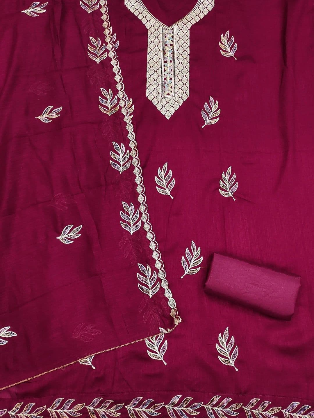 TAVAS  Women Embroidered Pure Cotton Unstitched Dress Material thumbnail 2