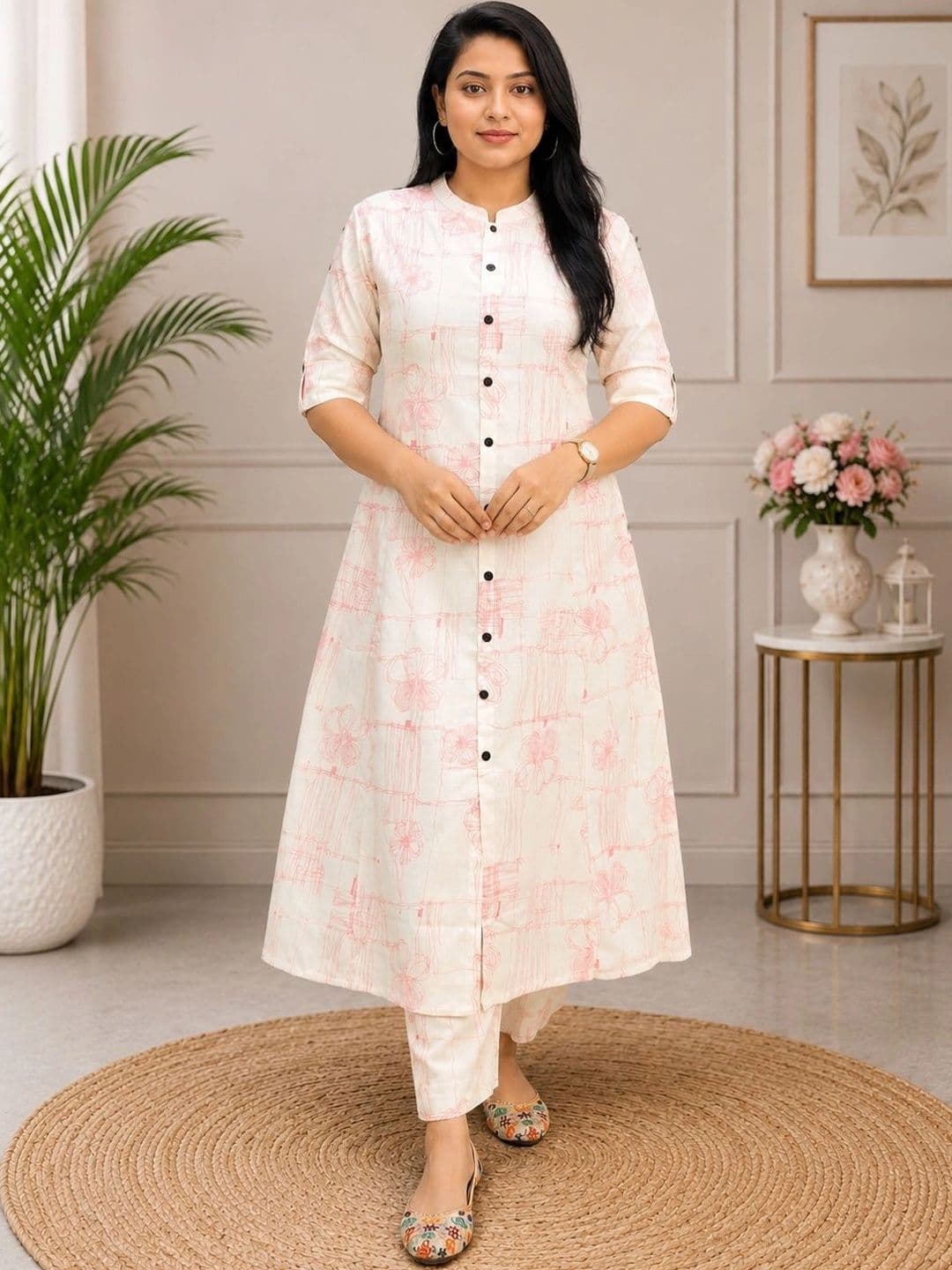 YADHIKA CREATION Women Ethnic Motifs Printed Regular Pure Cotton Kurta with Trousers - view 1