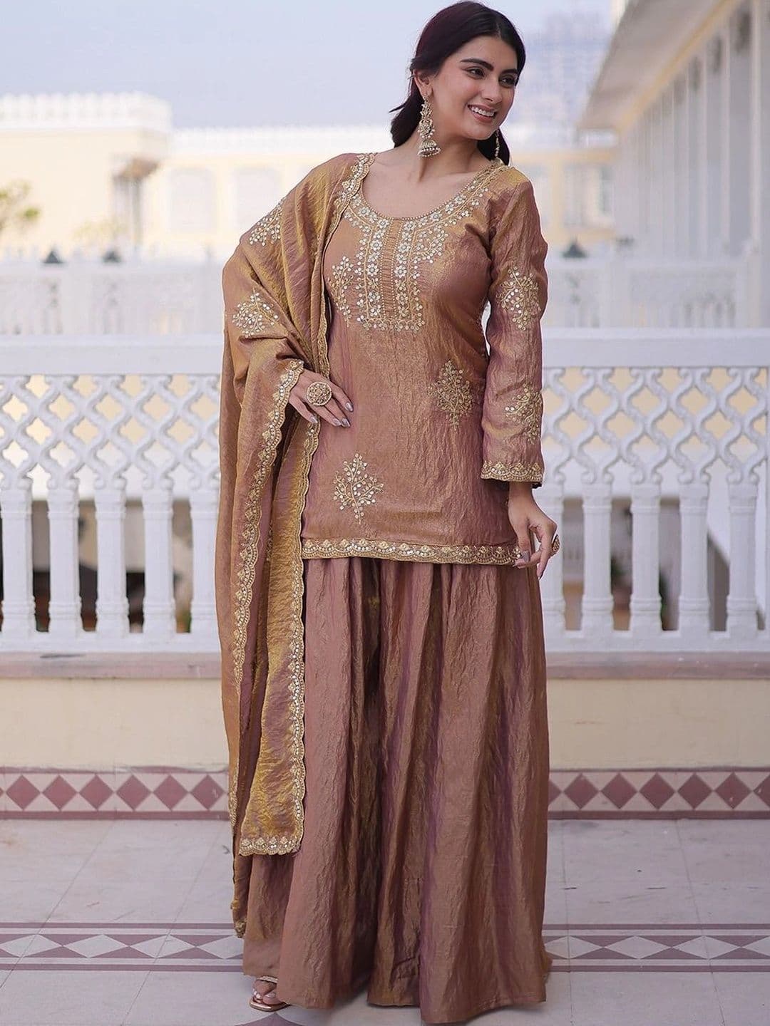 KALINI Women Embroidered Regular Dupion Silk Kurta with Sharara & With Dupatta thumbnail 7