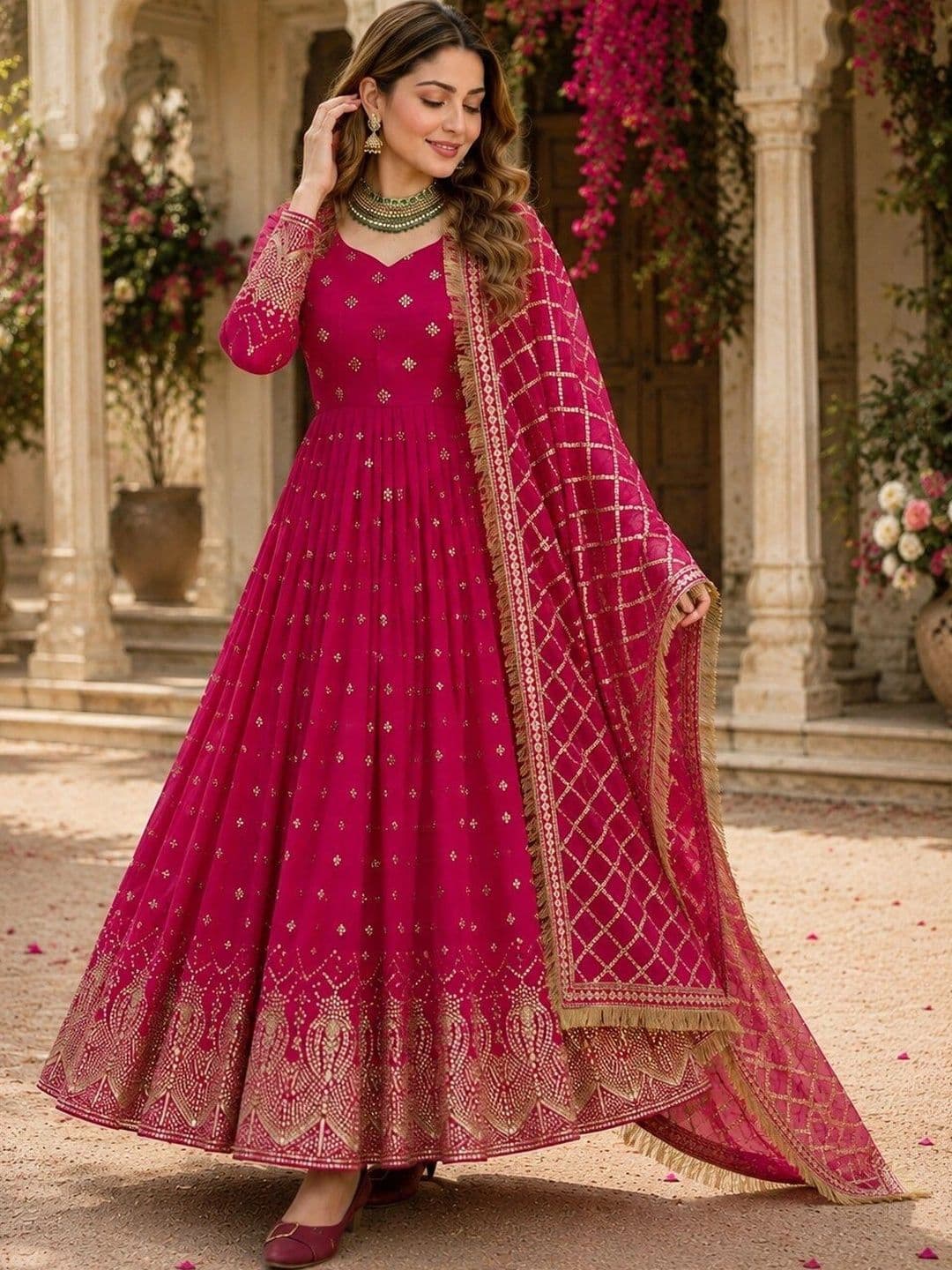 KALINI Women Ethnic Motifs Embroidered Empire Kurta with Pyjamas & With Dupatta thumbnail 3