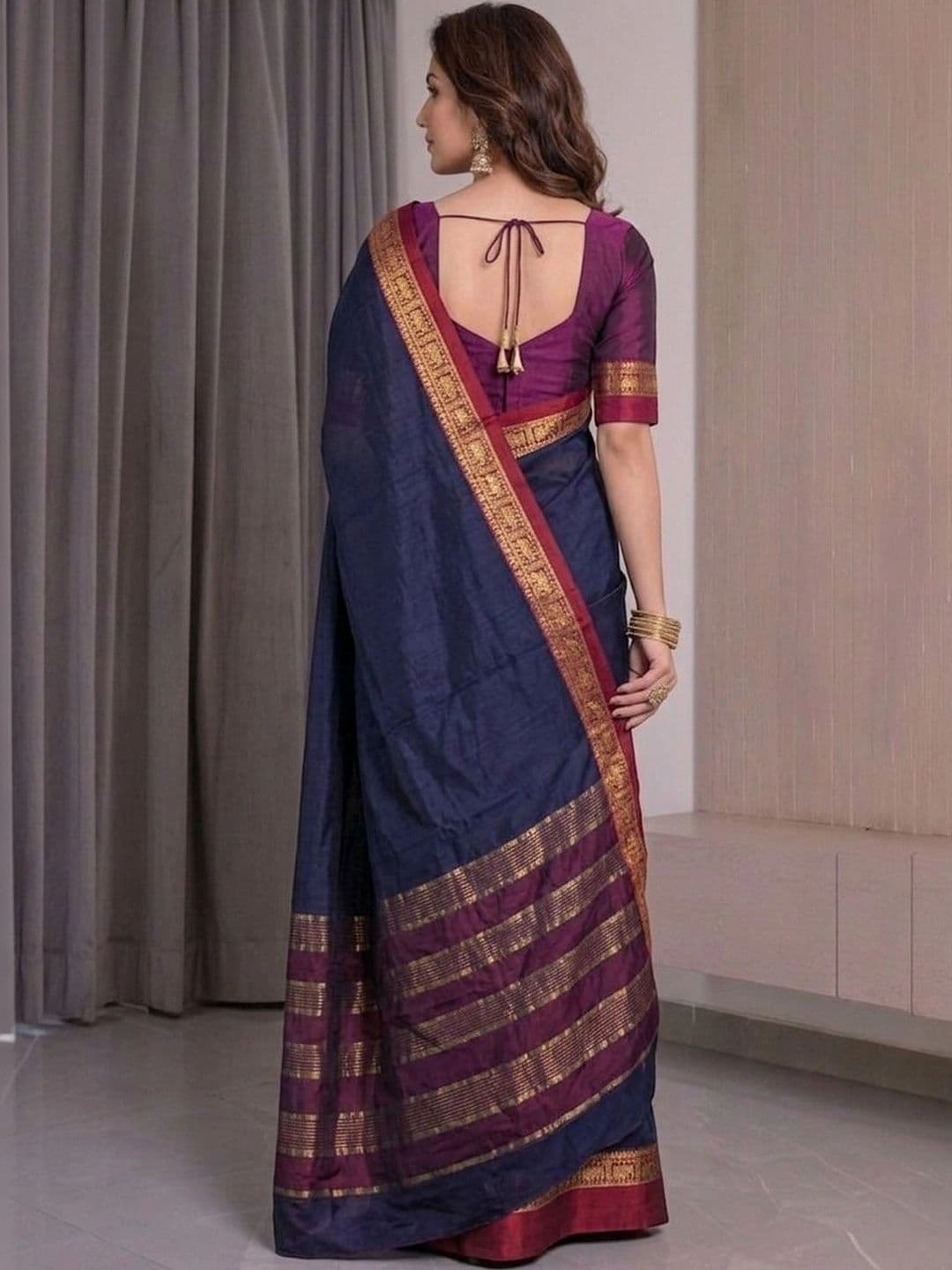 BOLOKA Striped Zari Designer Narayan Peth Saree thumbnail 3