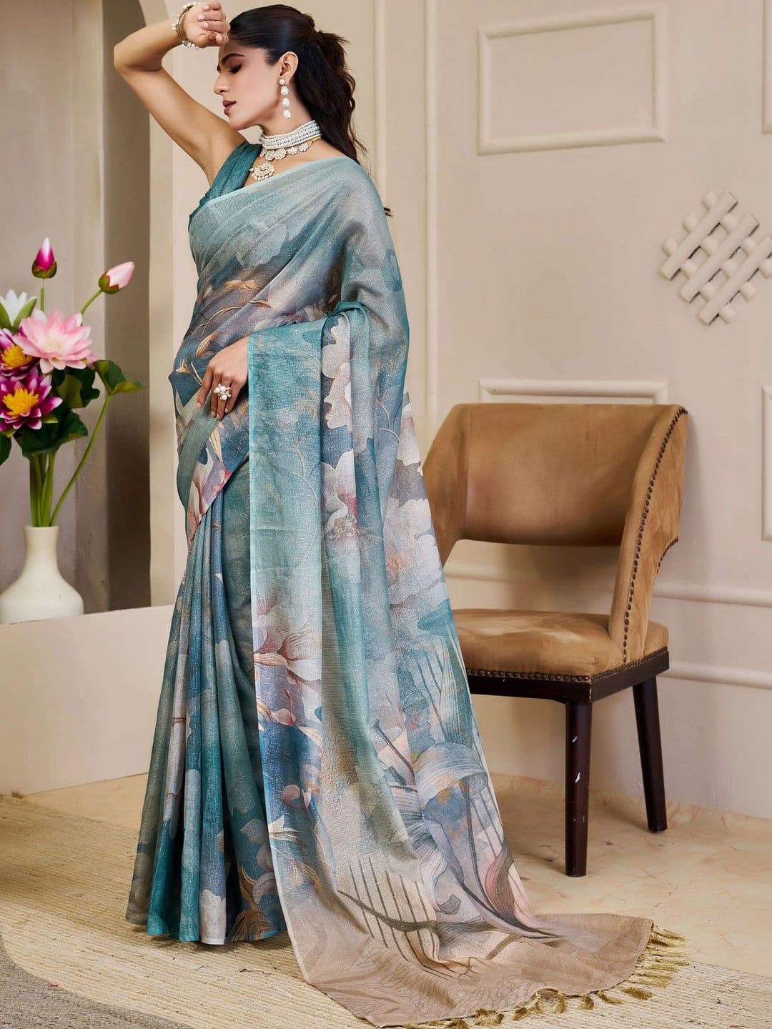 SAIYAMORI Floral Pure Cotton Saree thumbnail 3