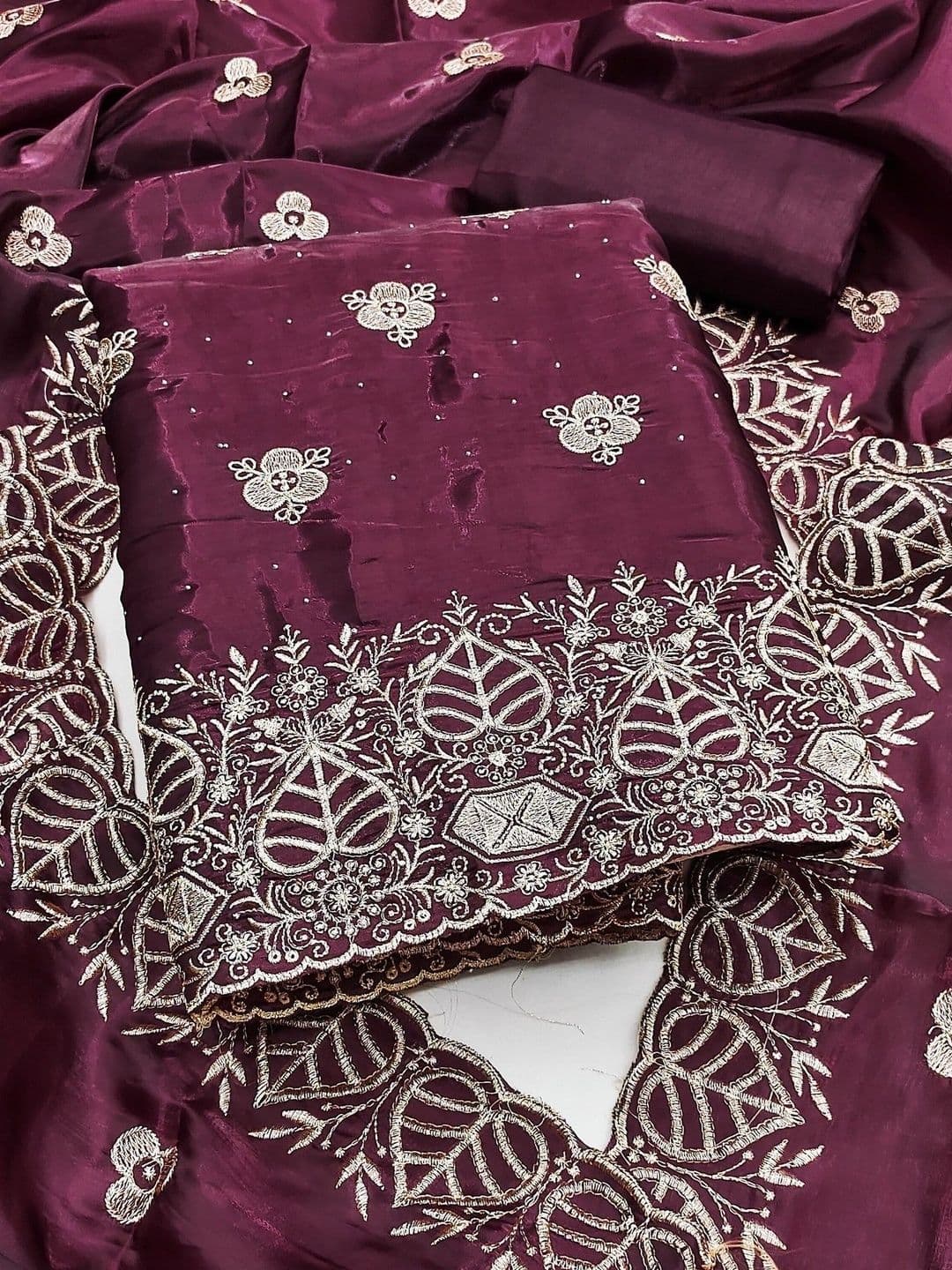 TAVAS Embroidered Pure Silk Unstitched Dress Material - view 1
